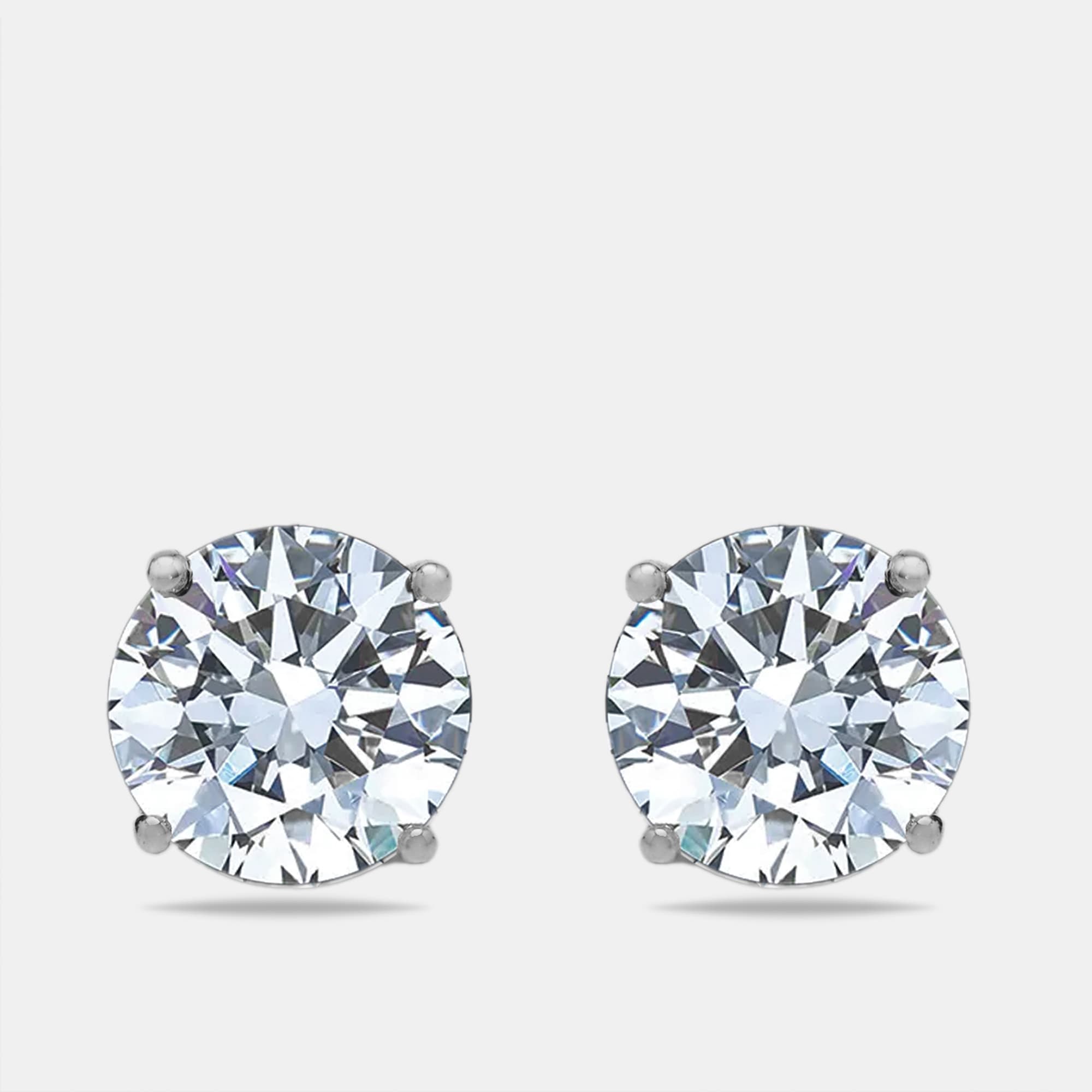 6 cts Round Lab Grown Diamonds 18k White Gold Earrings