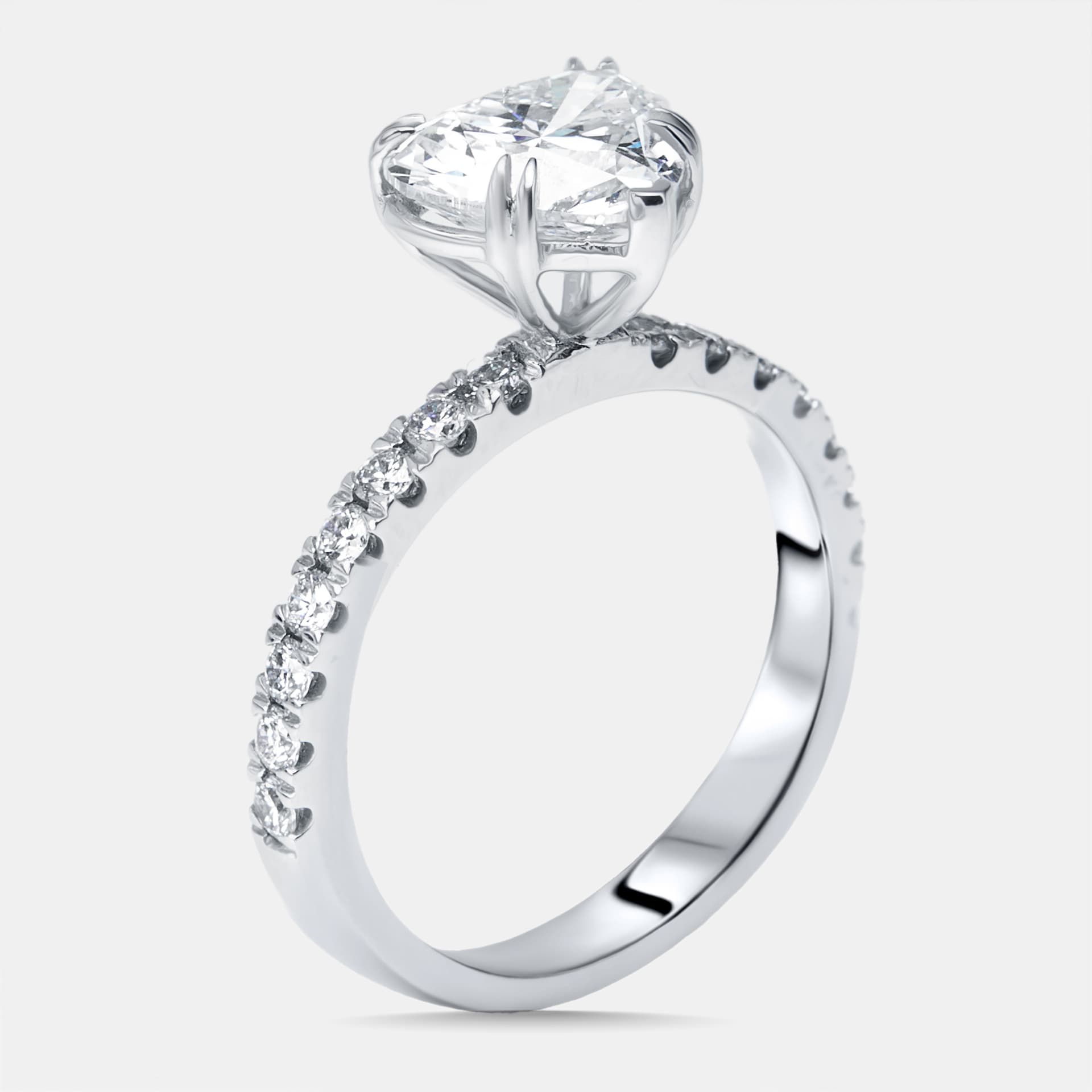 2.4 cts Heart, Round Lab Grown Diamonds 18k White Gold Ring Size 50
