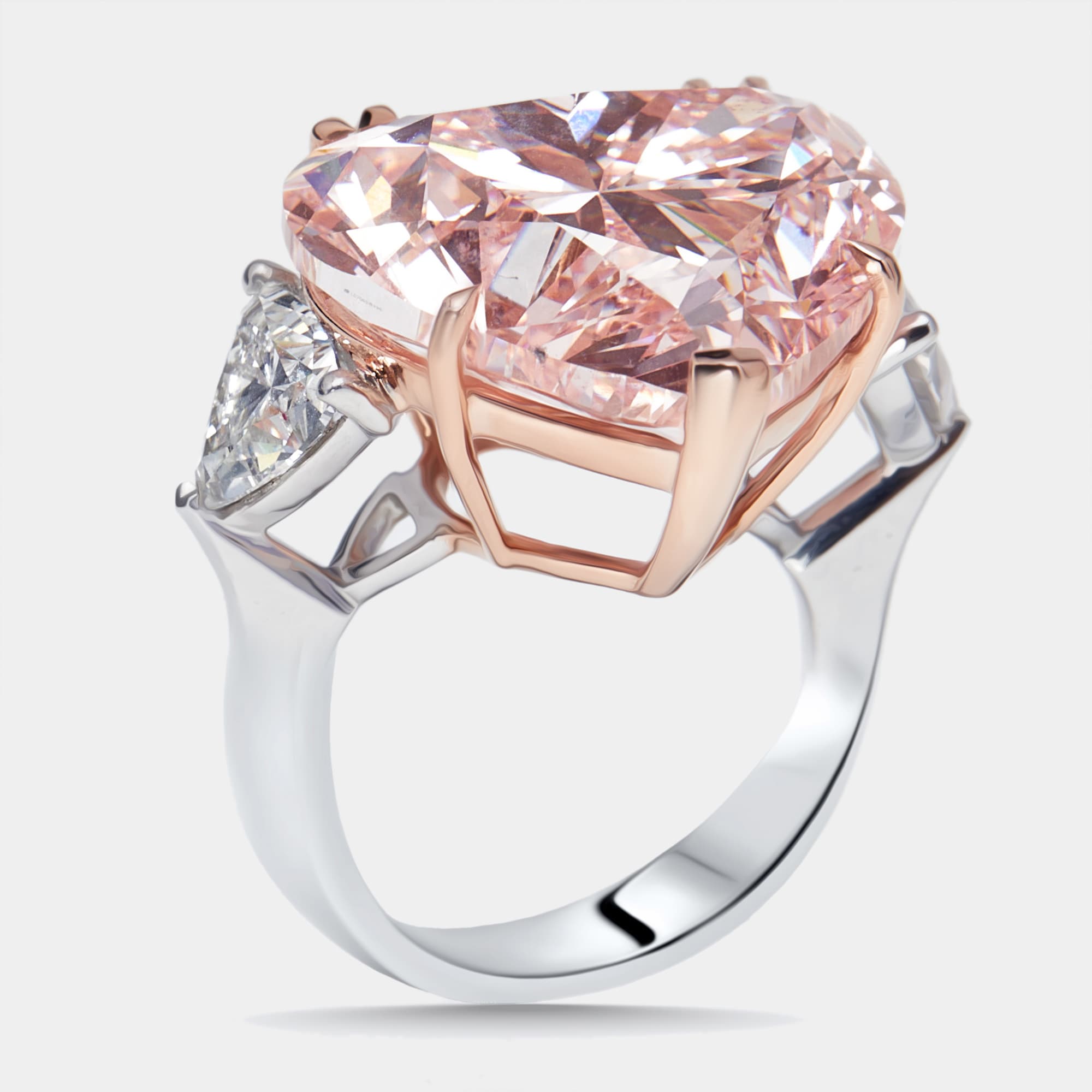 24.95 cts Pink Heart, Trillion Lab Grown Diamonds 18k Two Tone Gold Ring Size 52
