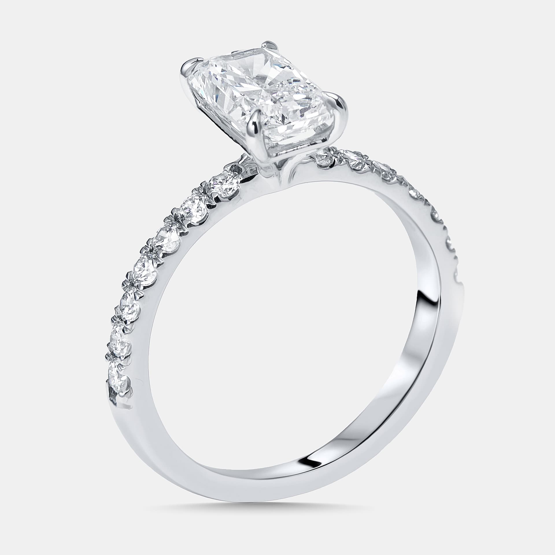 1.8 cts Radiant, Round Lab Grown Diamonds 18k White Gold Ring Size 52