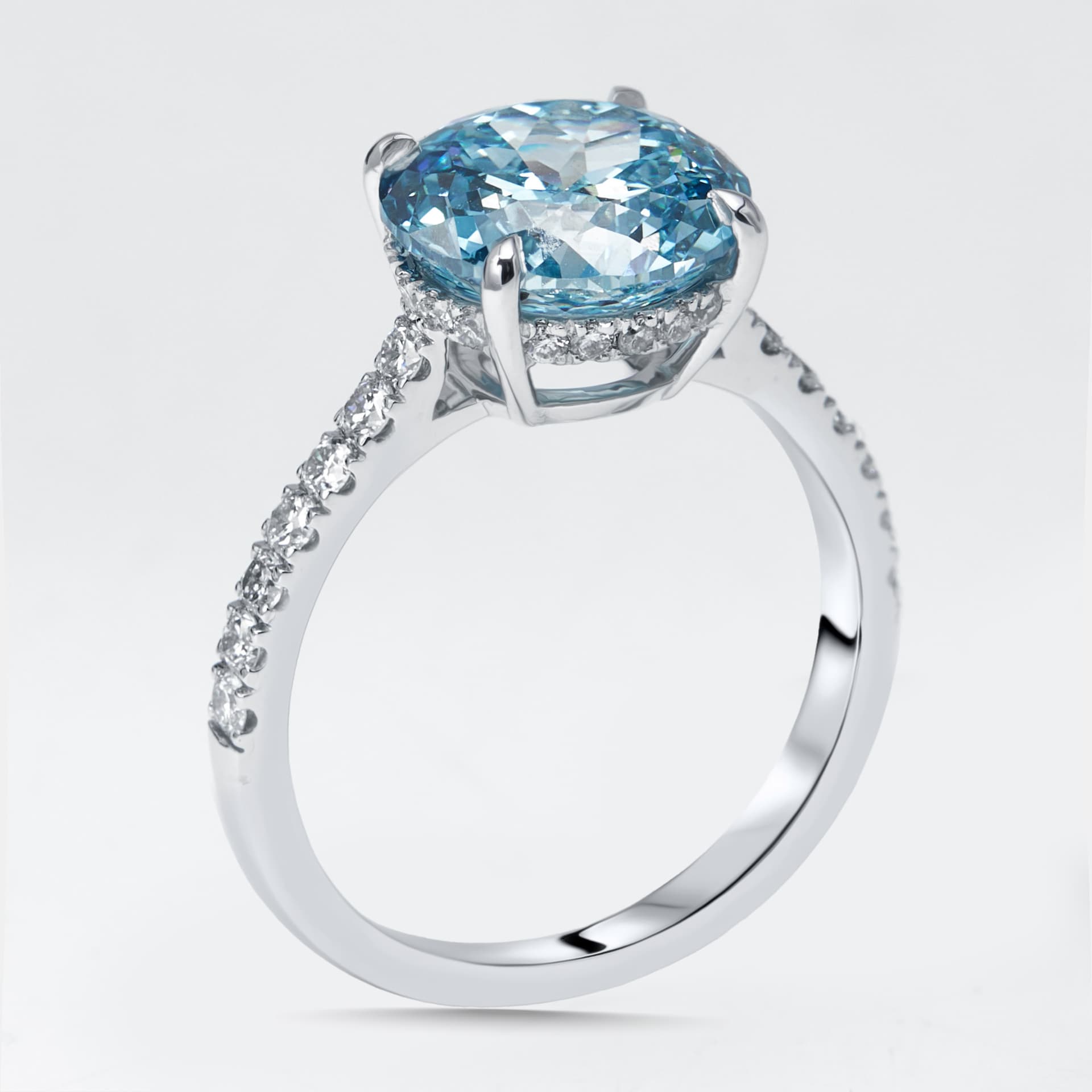 3.5 cts Blue Round Lab Grown Diamonds 18k White Gold Ring Size 52