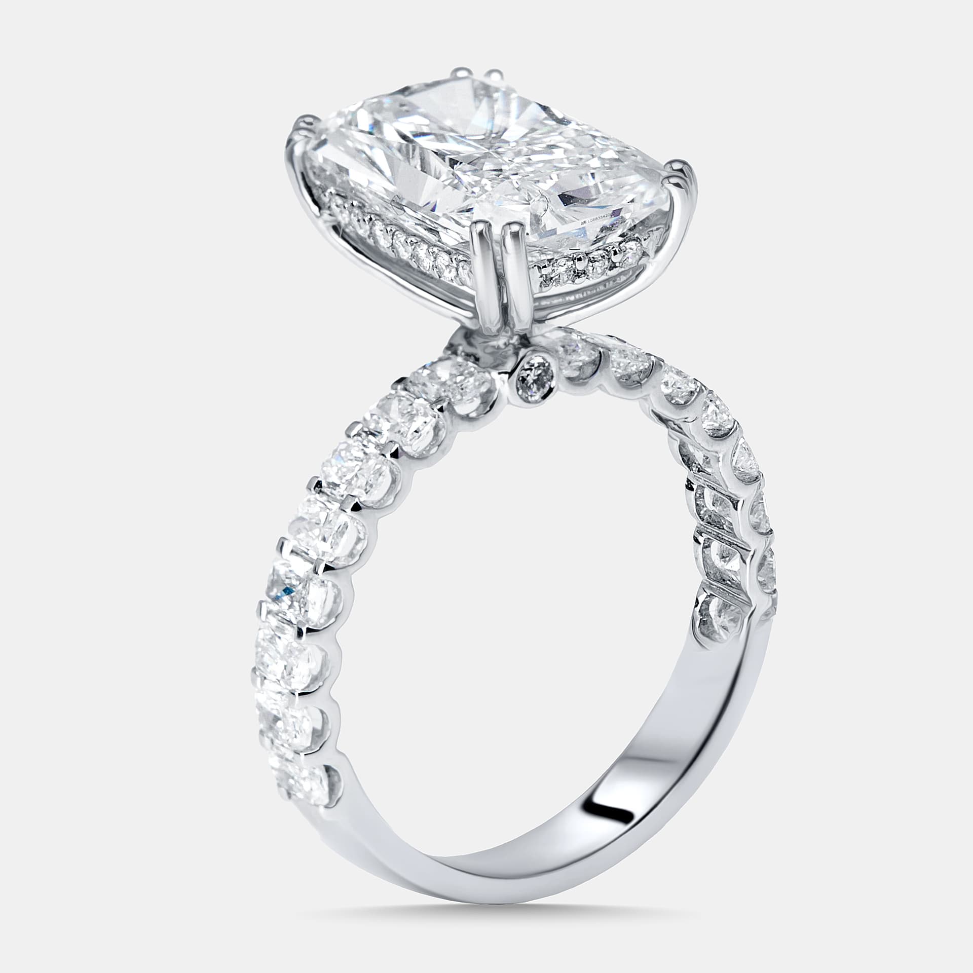 6.4 cts Radiant, Round Lab Grown Diamonds 18k White Gold Ring Size 52