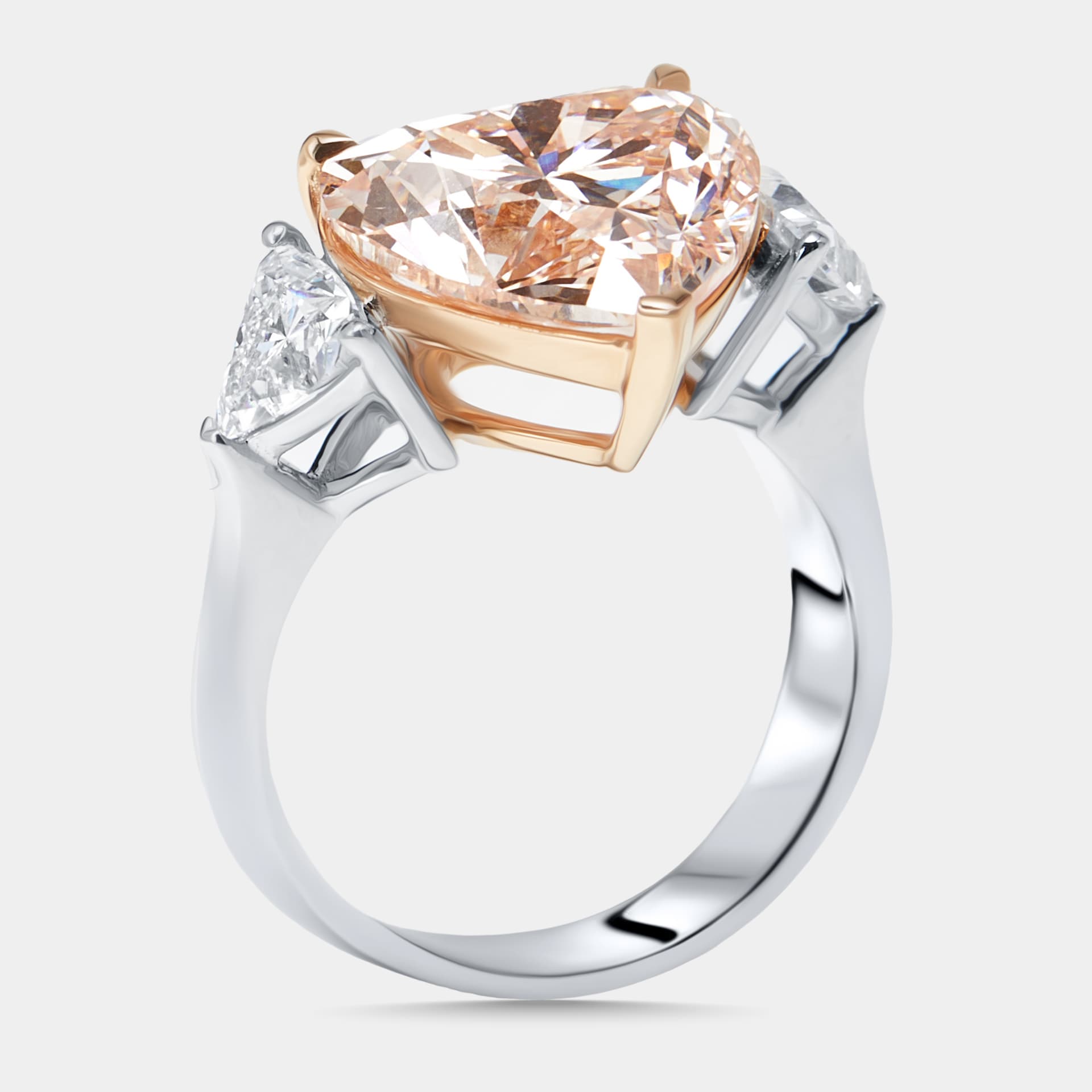 6.5 cts Pink Heart, Trillion Lab Grown Diamonds 18k Two Tone Gold Ring Size 52