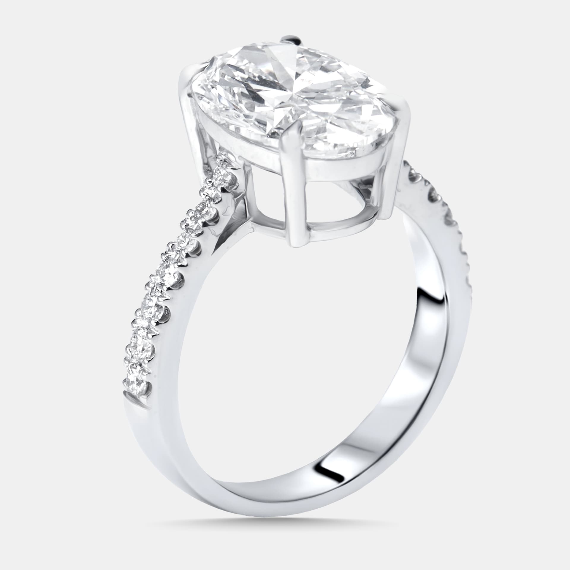 4.1 cts Oval. Round Lab Grown Diamonds 18k White Gold Ring Size 52
