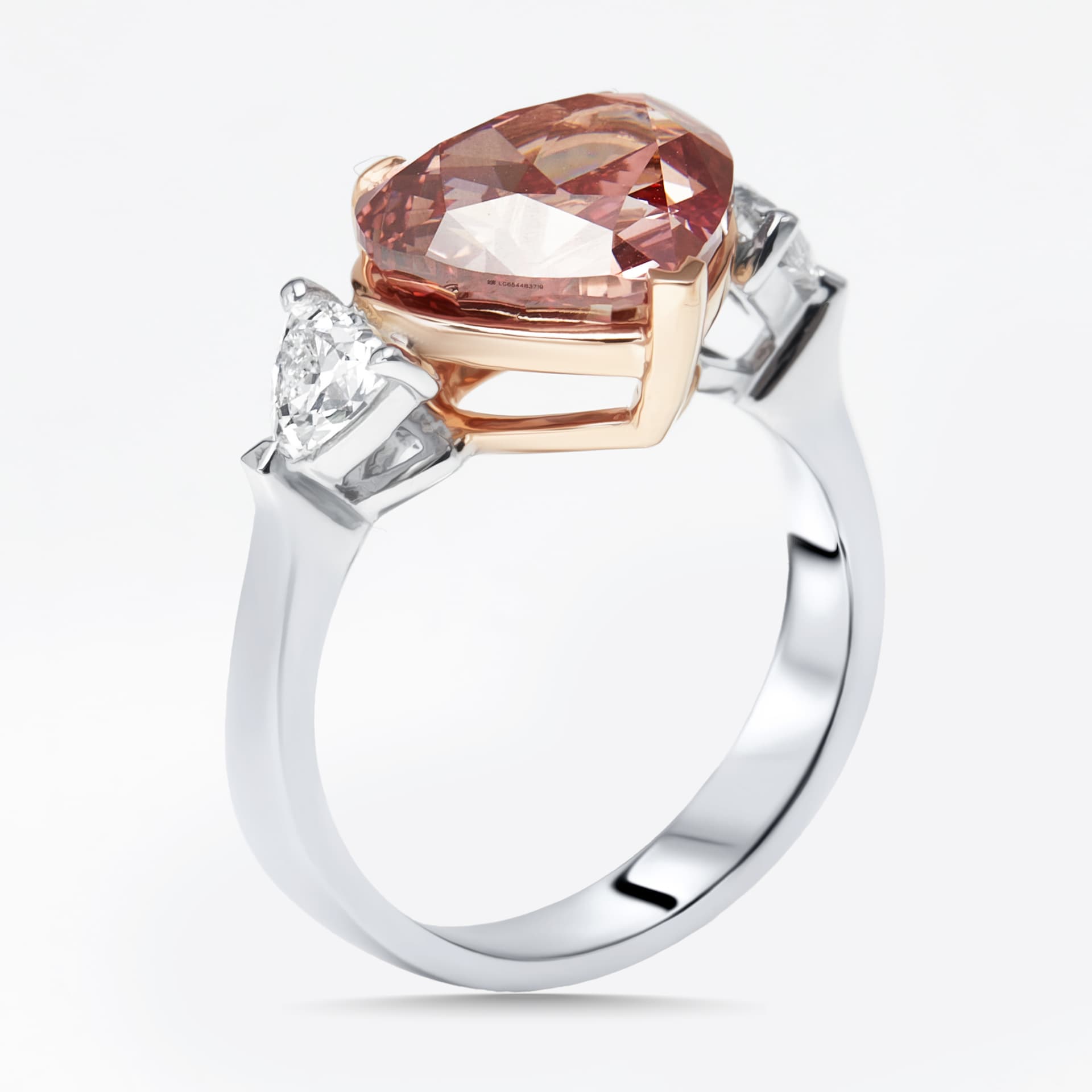 4.7 cts Fancy Red Pear, Trillion Lab Grown Diamonds 18k Two Tone Gold Ring Size 52