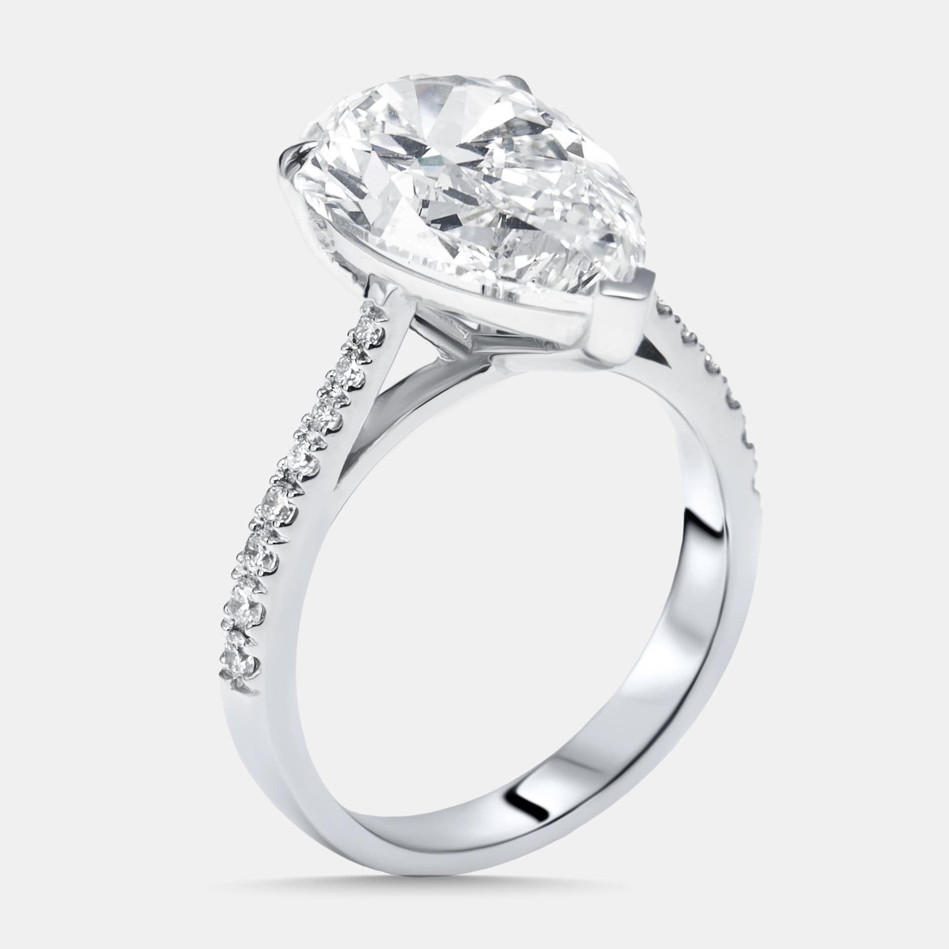 5.7 cts Pear, Round Lab Grown Diamonds 18k White Gold Ring Size 52