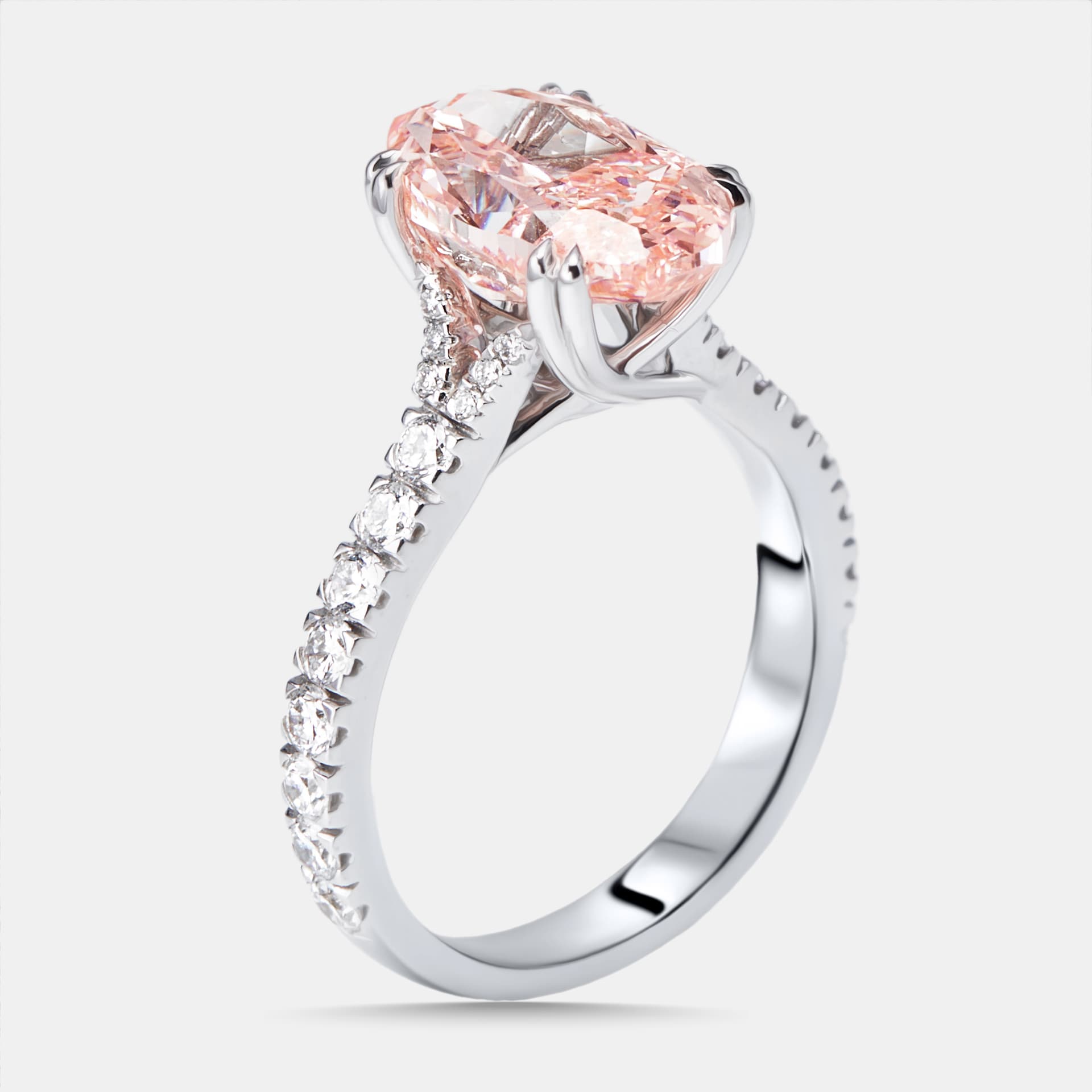 4.8 cts Pink Oval, Round Lab Grown Diamonds 18k White Gold Ring Size 52