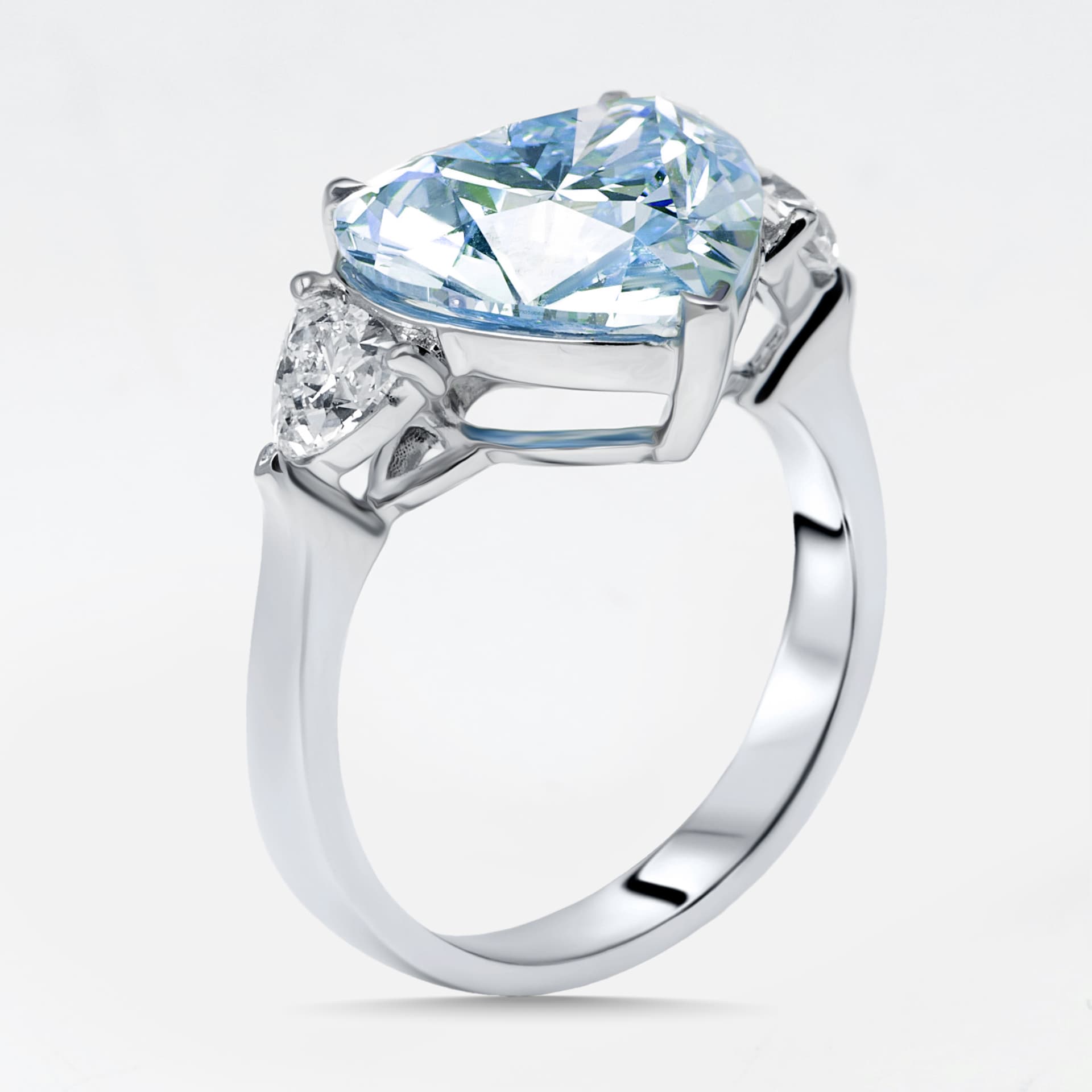 6 cts VIvid Blue Heart, Trillion Lab Grown Diamonds 18k White Gold Ring Size 53