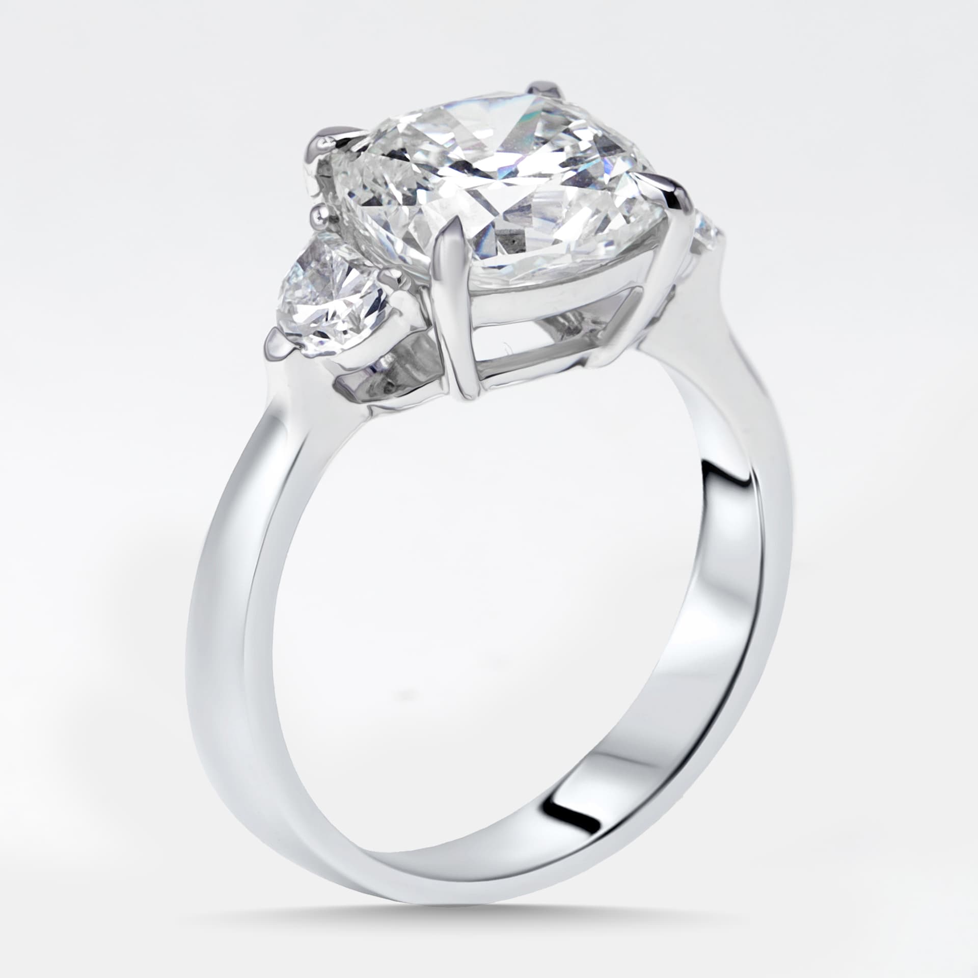 3.5 cts Cushion, Halfmoon Lab Grown Diamonds 18k White Gold Ring Size 53