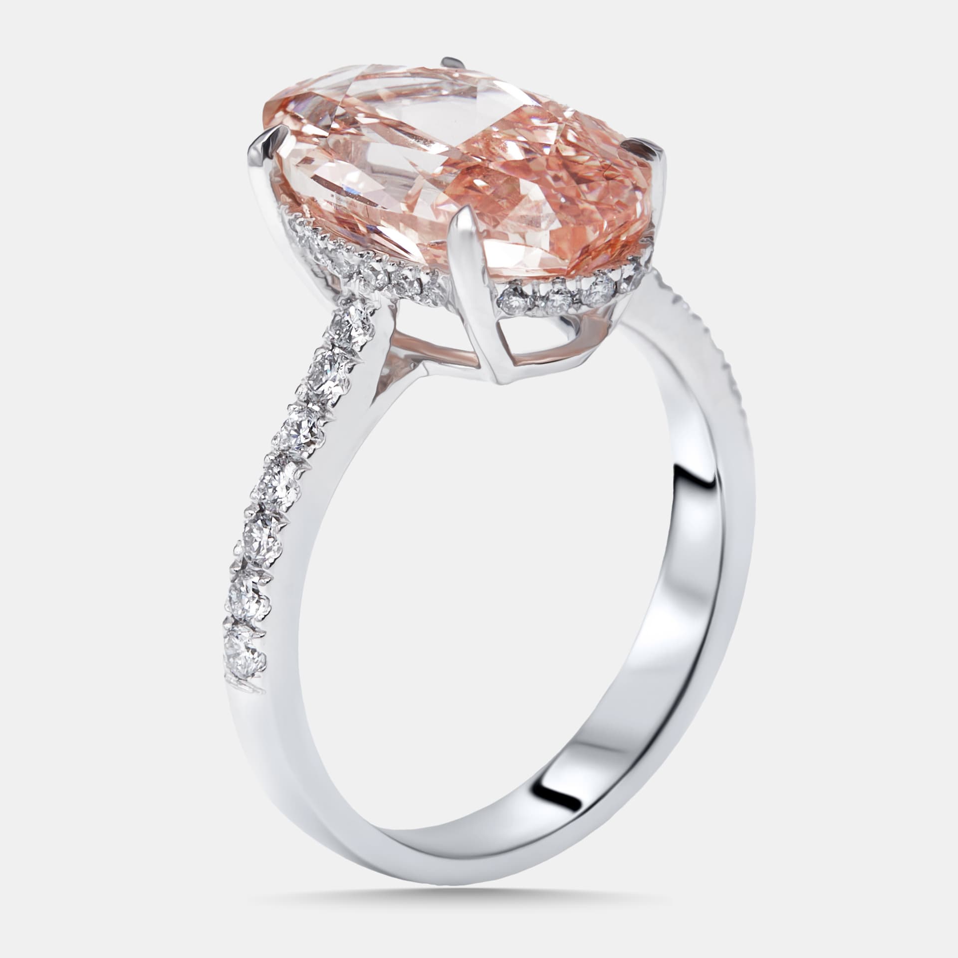 5.5 cts Pink Oval, Round Lab Grown Diamonds 18k White Gold Ring Size 53