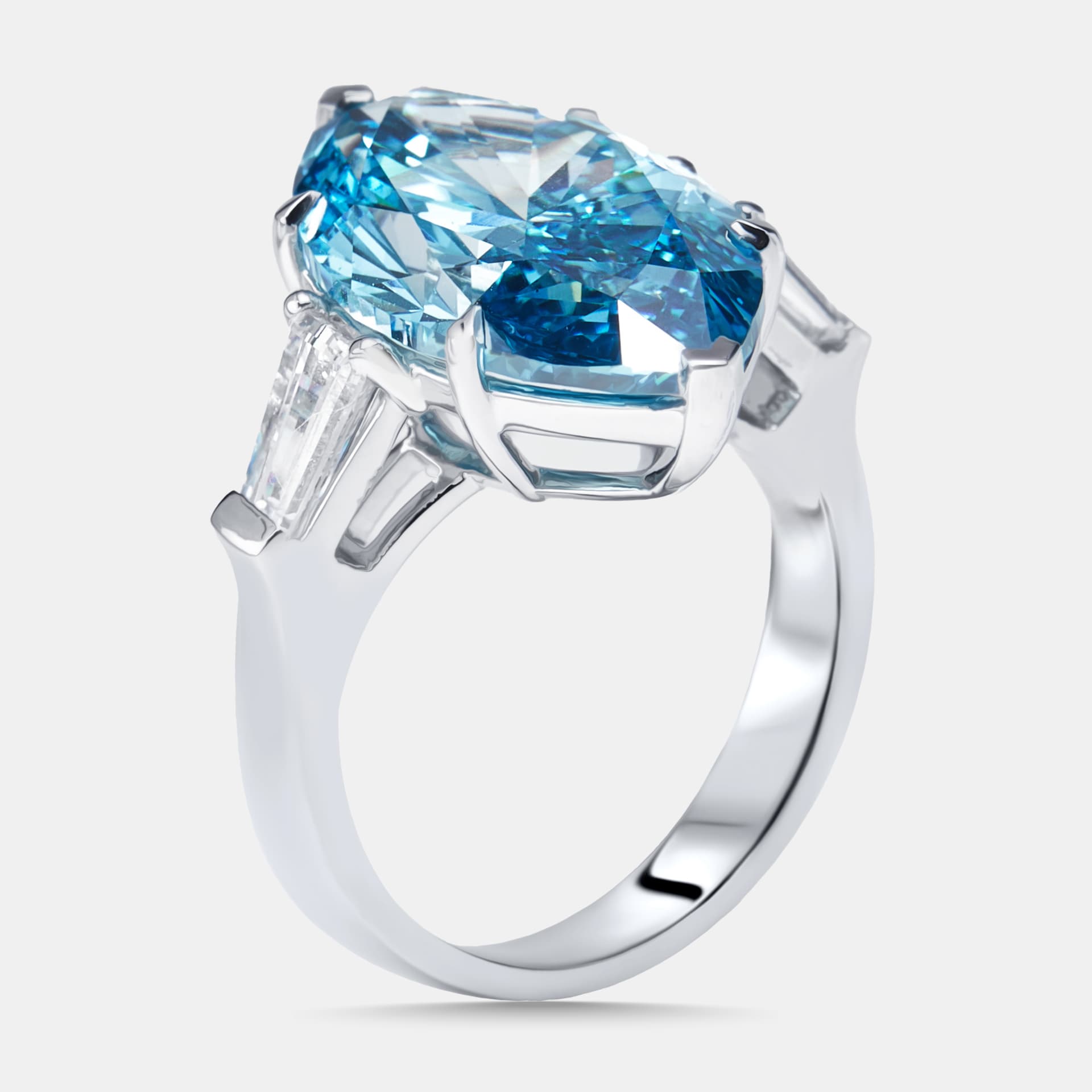 11.03 cts Vivid Blue Marquise, Trapazoid Lab Grown Diamonds 18k White Gold Ring Size 53