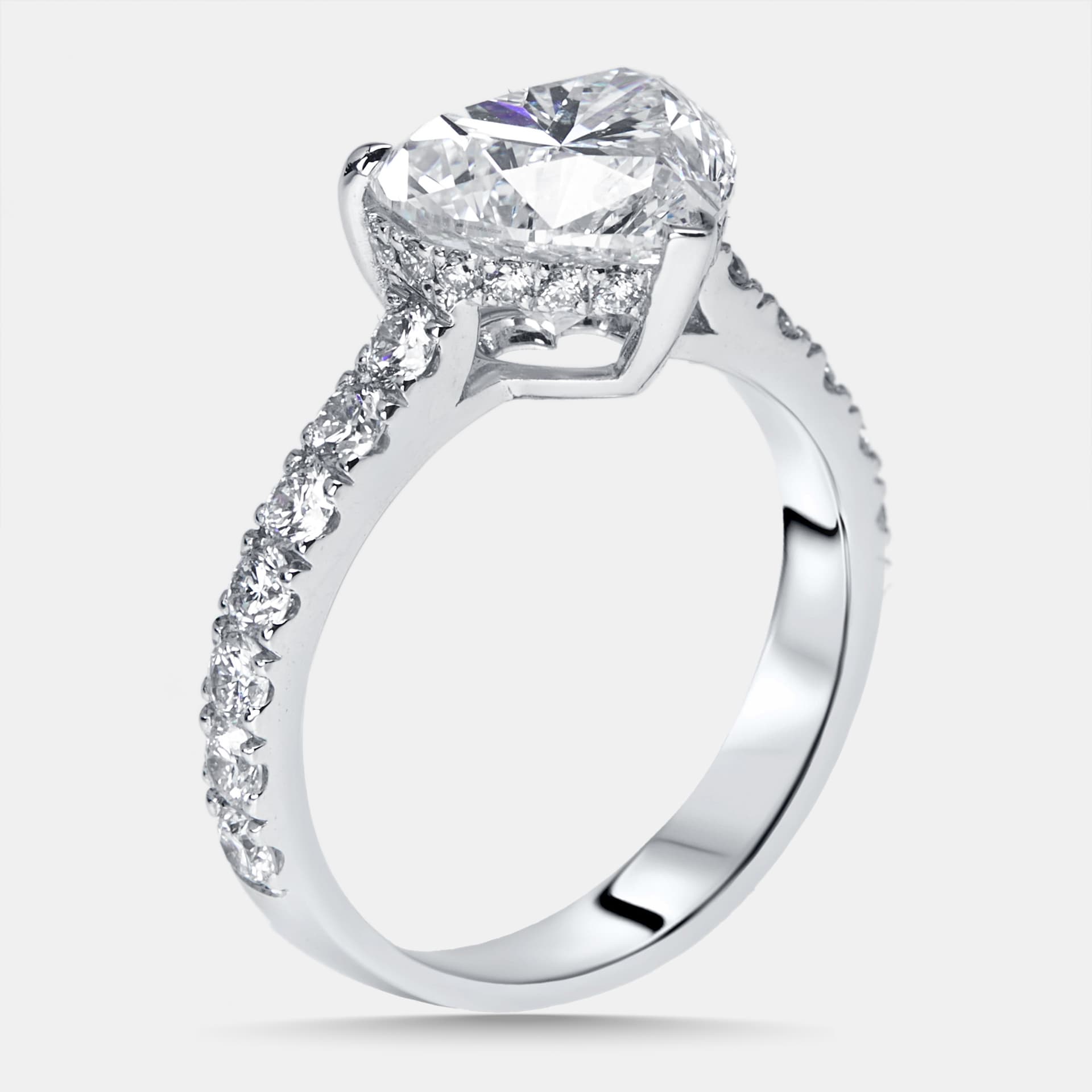 3.8 cts Heart, Round Lab Grown Diamonds 18k White Gold Ring Size 54