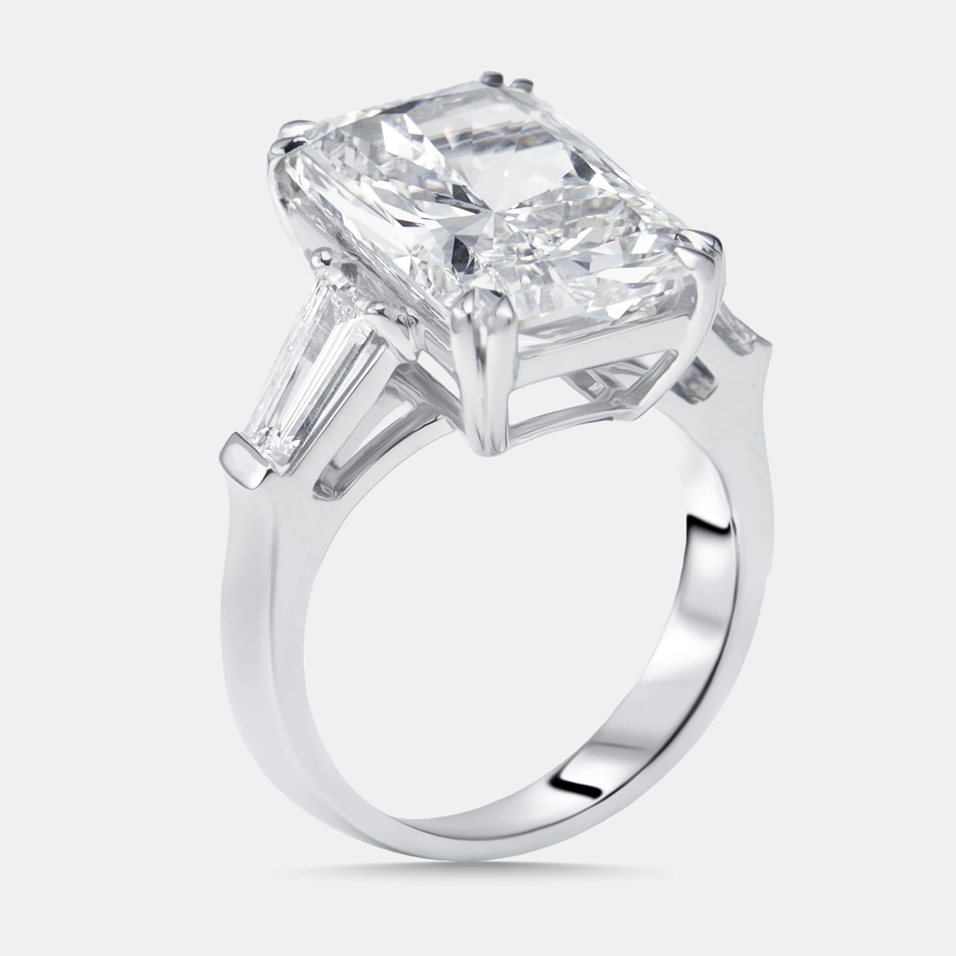 7.8 cts Radiant, Trapezoid Lab Grown Diamonds 18k White Gold Ring Size 54
