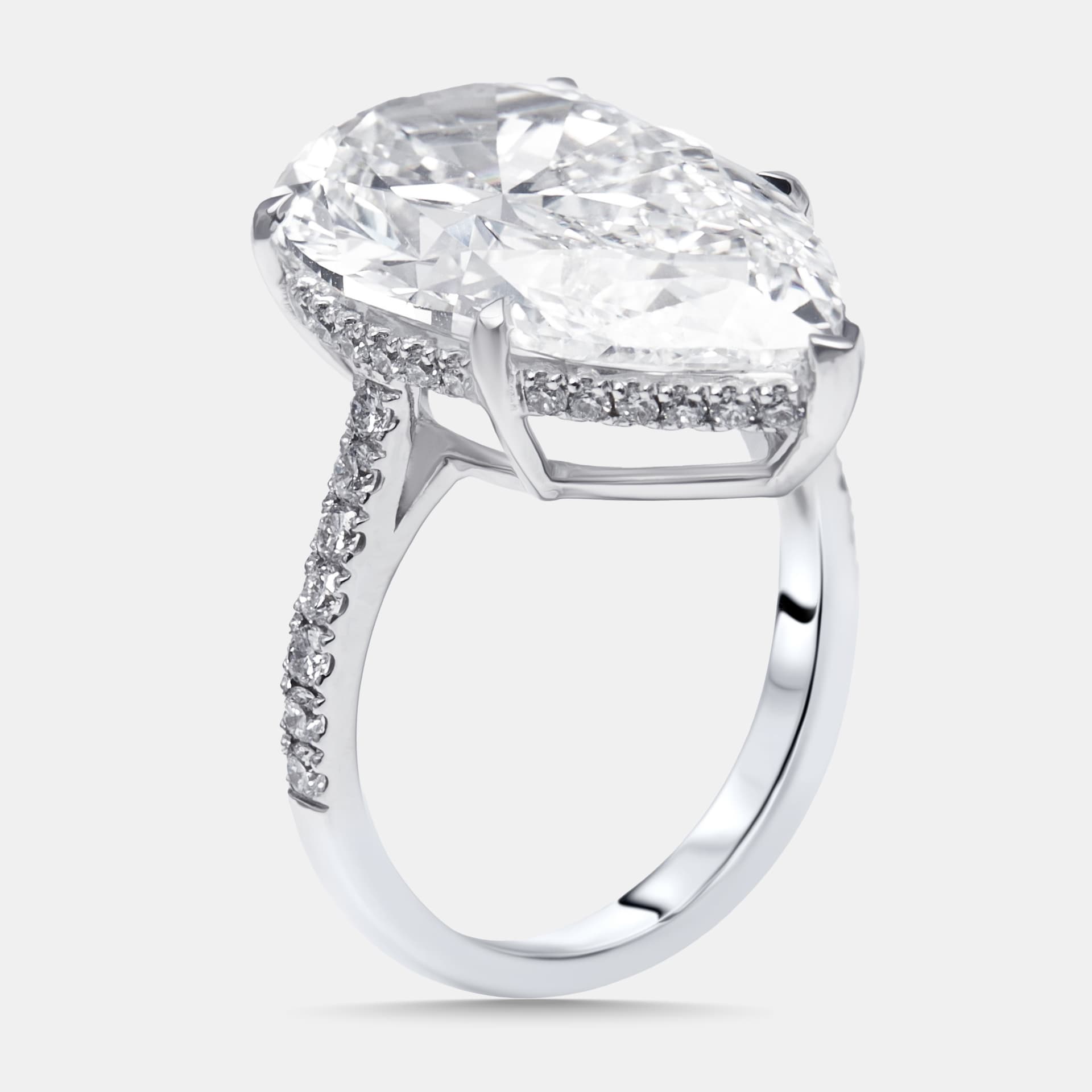 10.5 cts Pear, Round Lab Grown Diamonds 18k White Gold Ring Size 54
