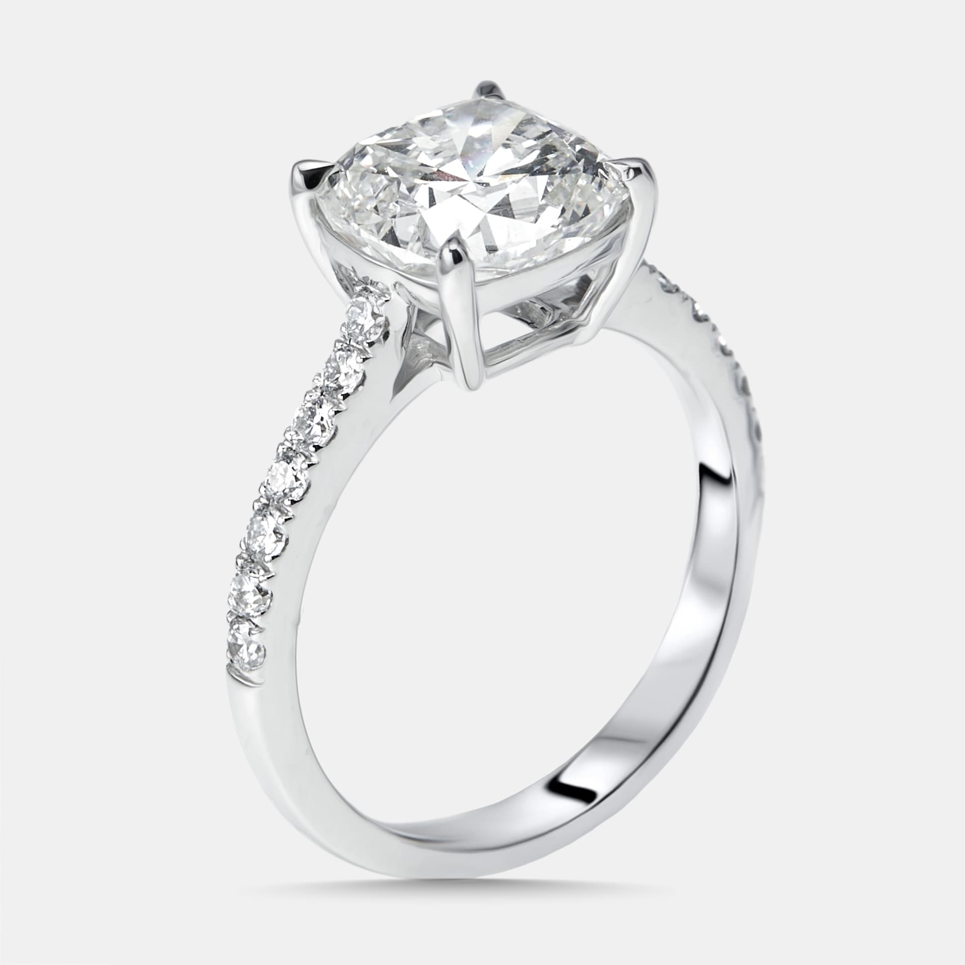 3.2 cts Cushion, Round Lab Grown Diamonds 18k White Gold Ring Size 55
