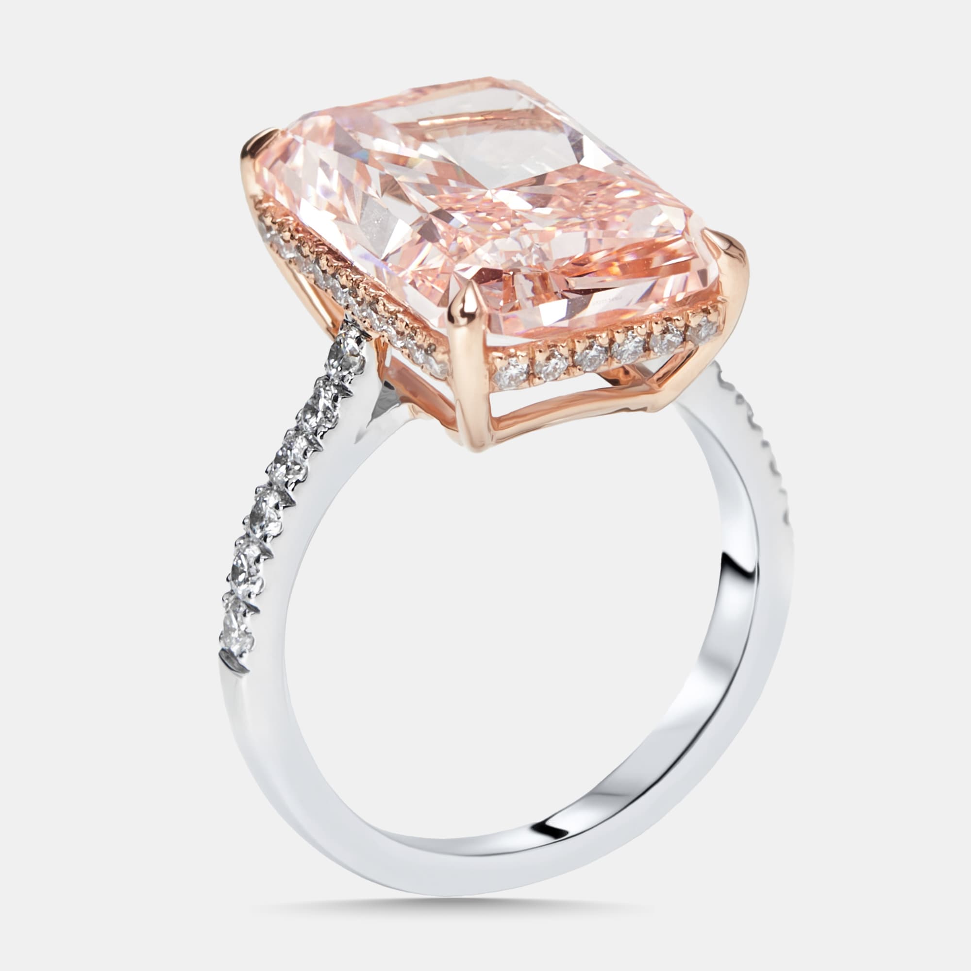 10.5 cts Pink Radiant, Round Lab Grown Diamonds 18k Two Tone Gold Ring Size 55
