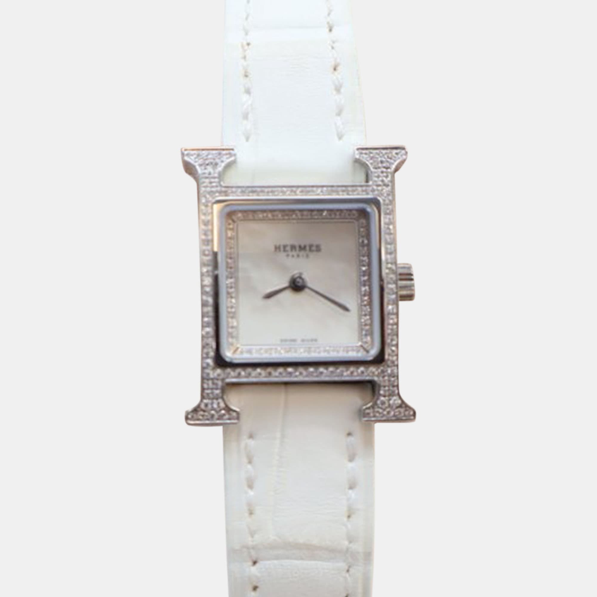 Hermes Heure H Quartz White Stainless Steel Women's Wristwatch 21 mm