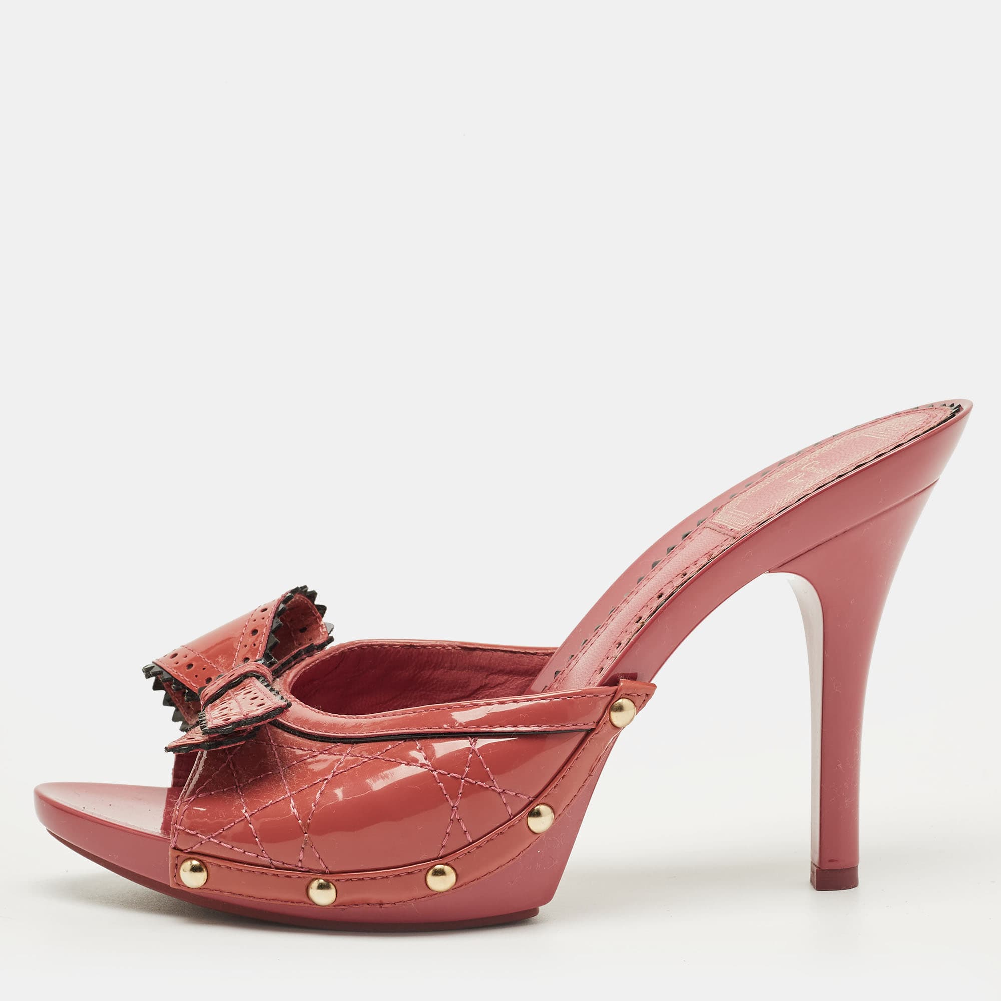 Dior Pink Patent Leather Bow Slide Sandals Size 37.5