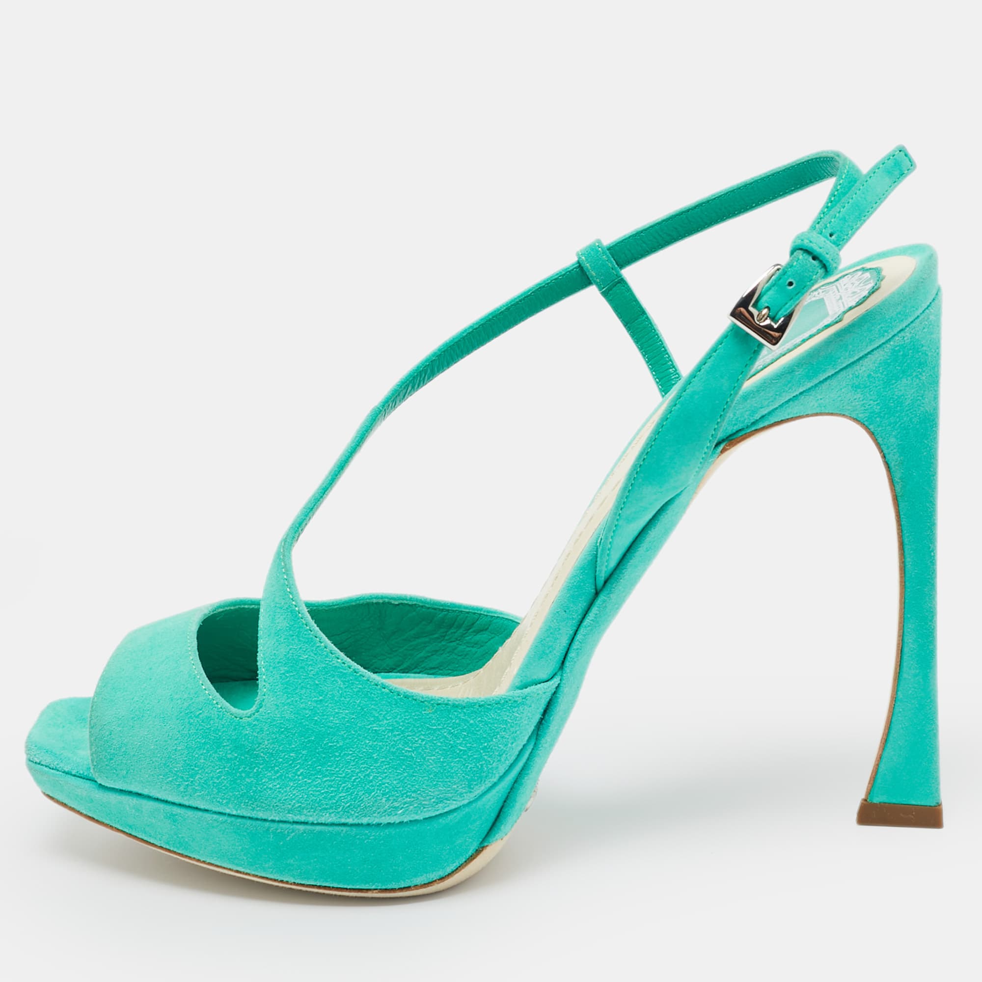 Dior Green Suede Ankle Strap Slingback Sandals Size 37