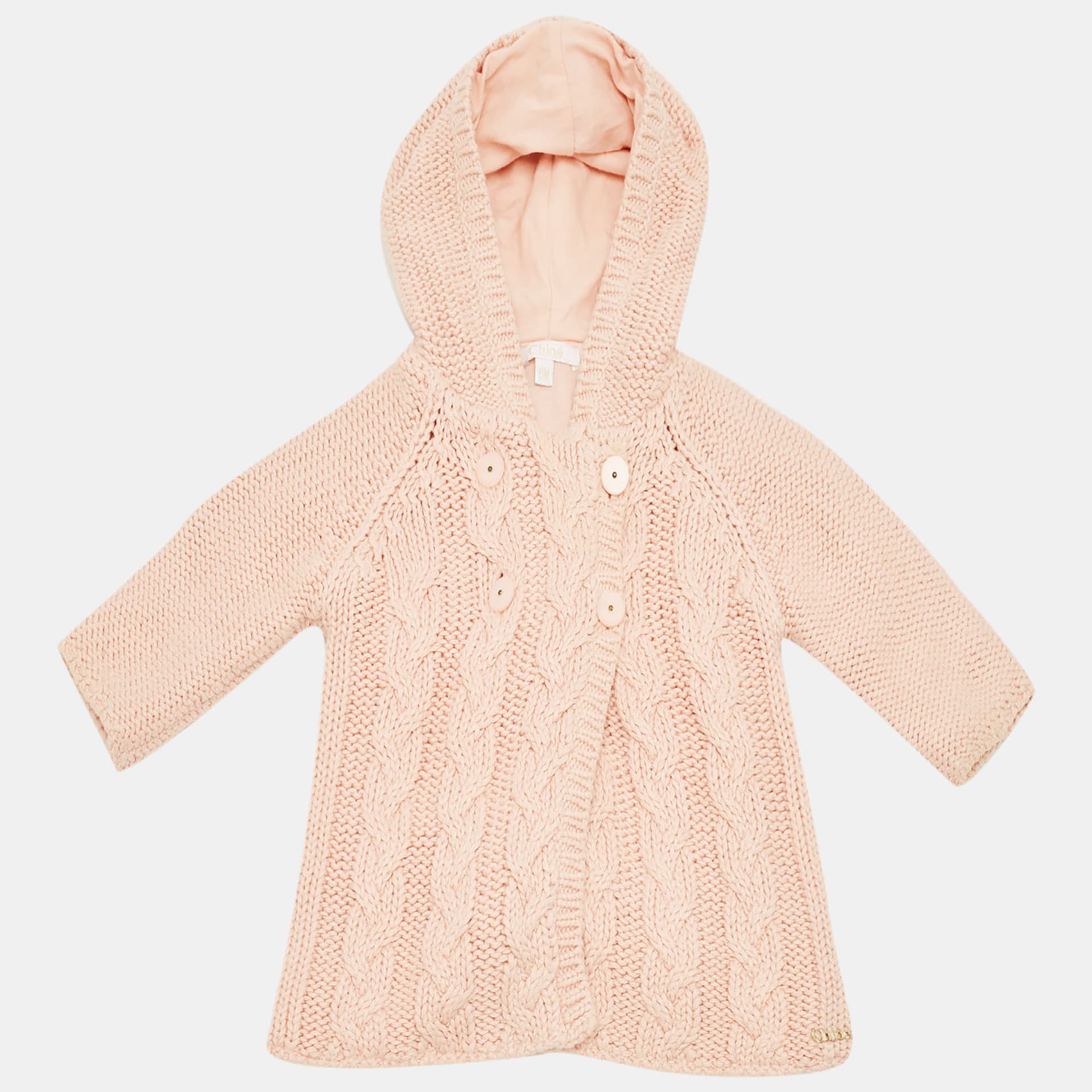 Chlo&eacute; Kids Pink Cable Knit Hooded Sweater 6M