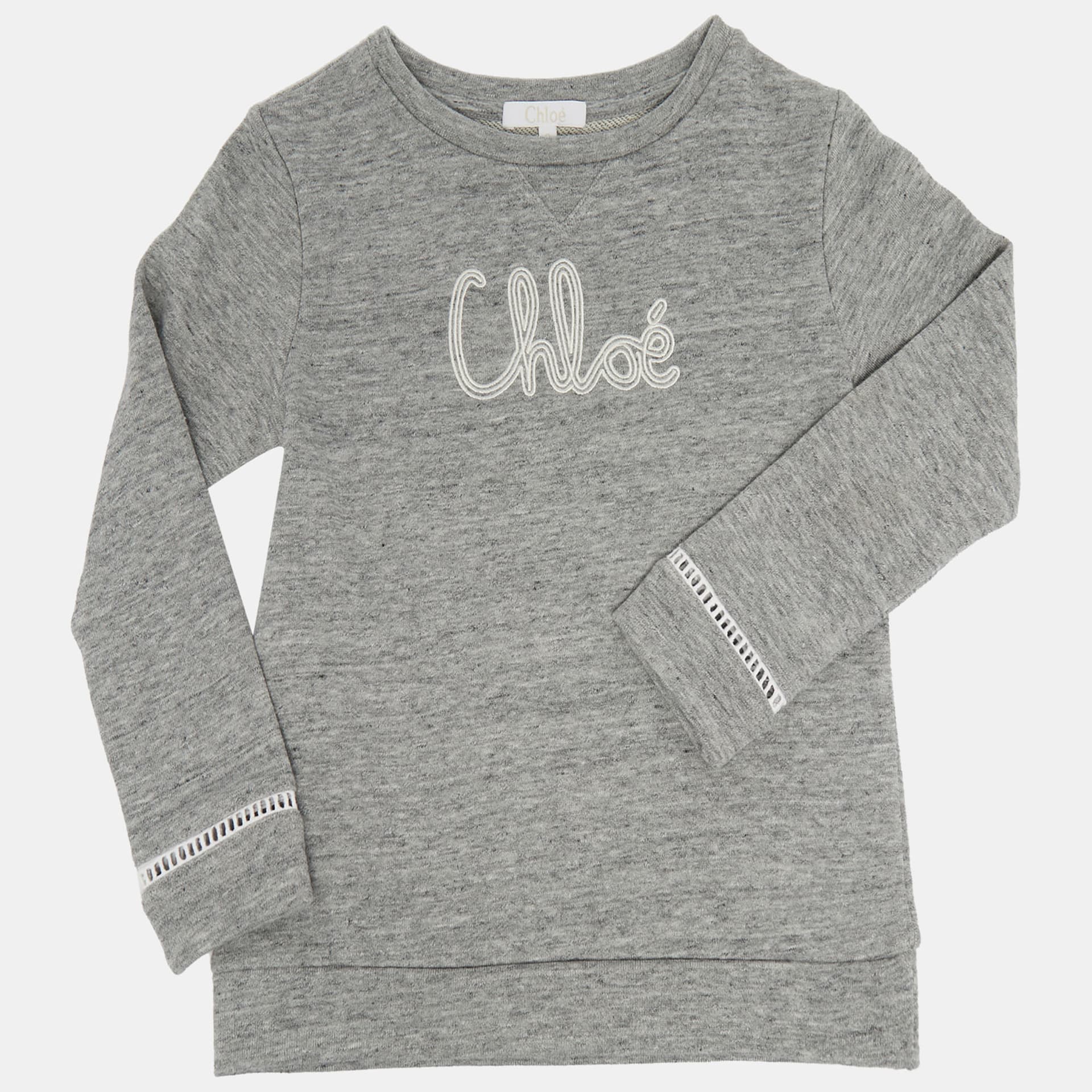 Chloe Kids Grey Logo Embroidered Cotton Sweatpants Set 6 Yrs