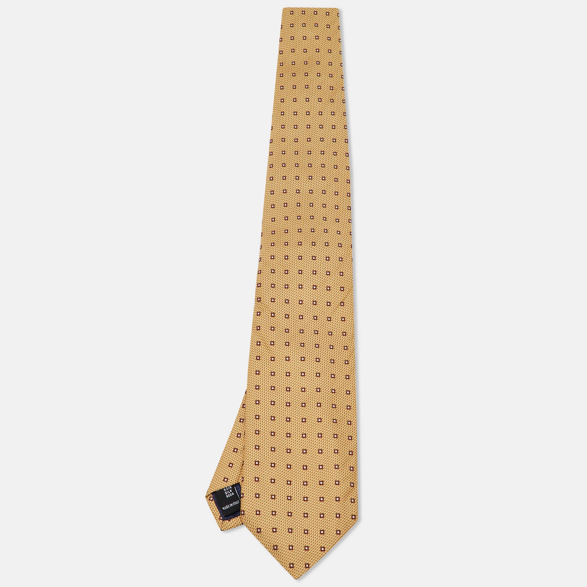 Balenciaga Beige Square Pattern Silk Tie