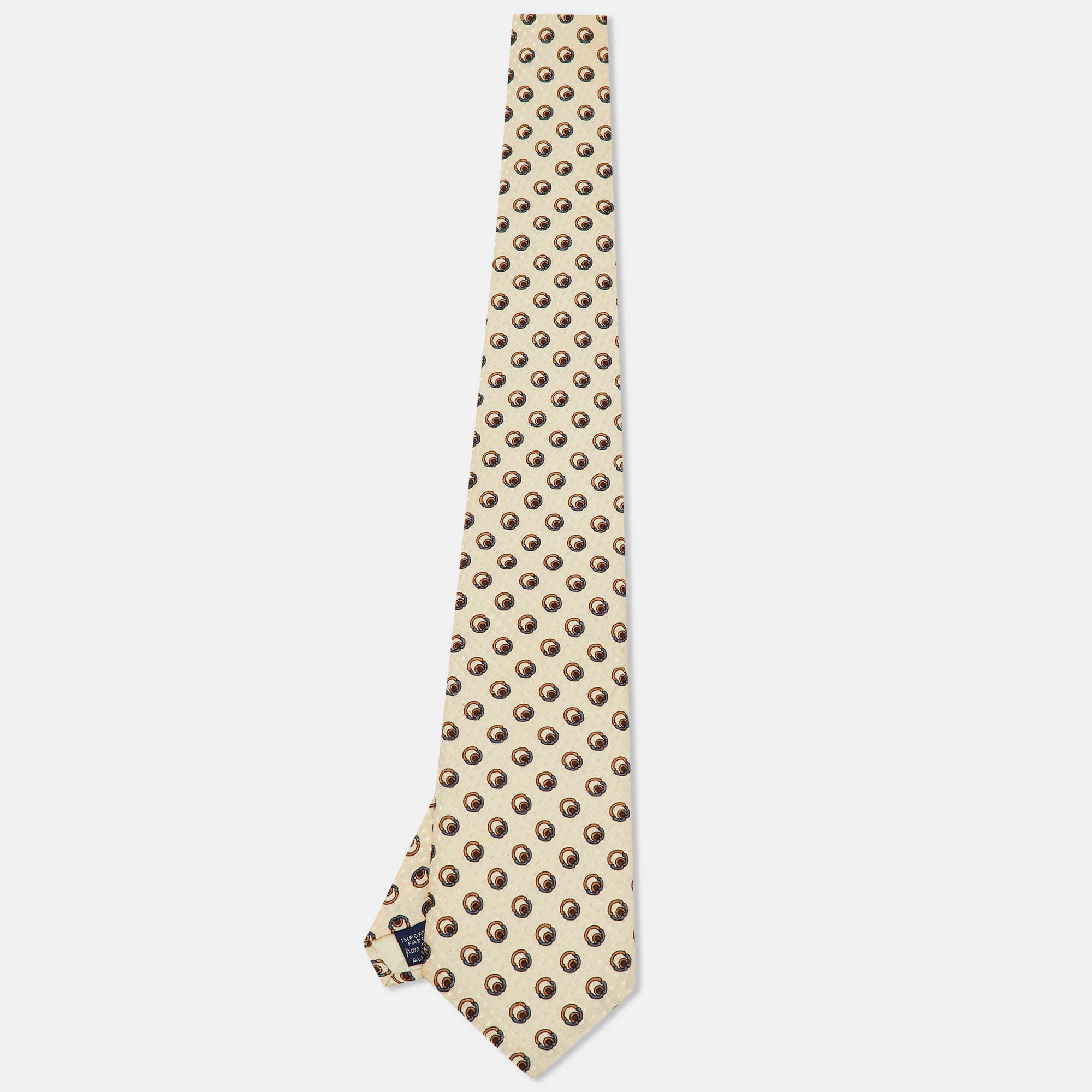 Lanvin Vintage Cream Printed Silk Tie