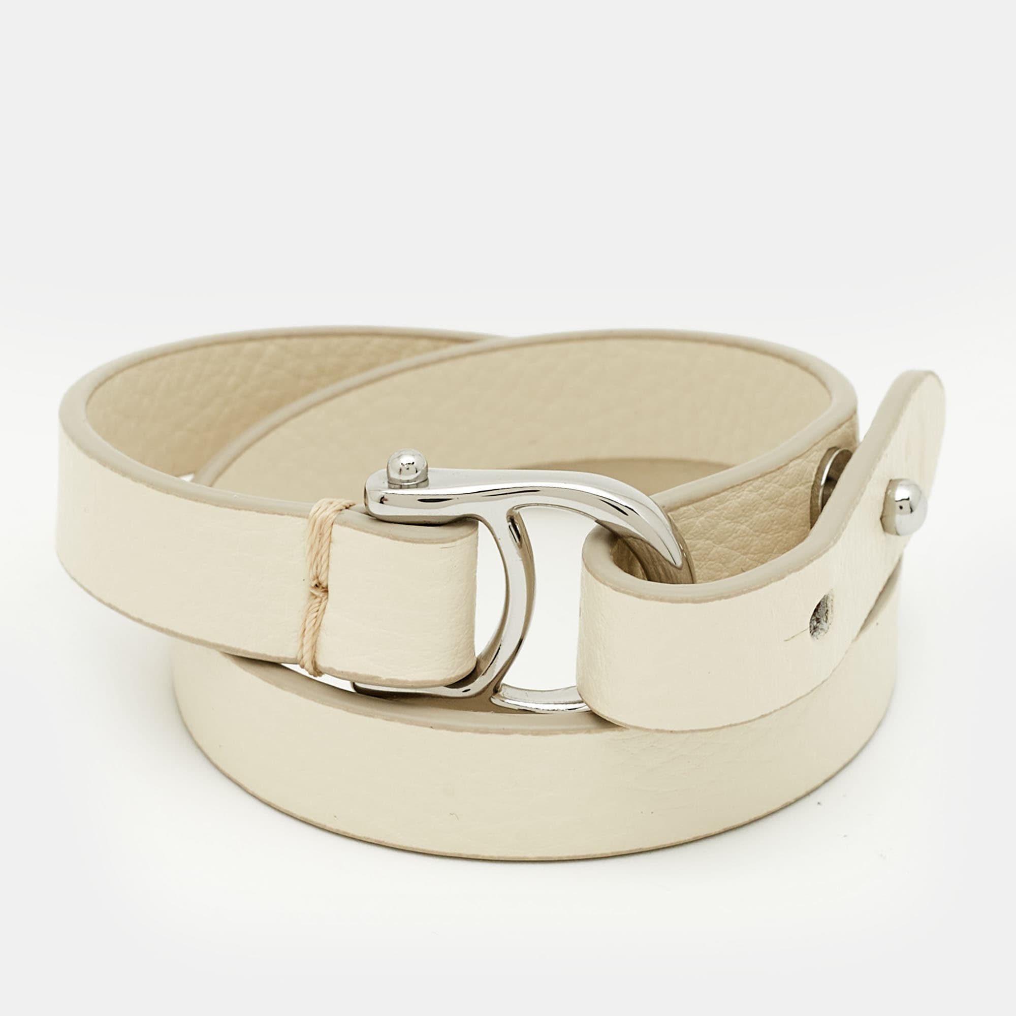 Aigner Logo Leather Silver Tone Wrap Bracelet