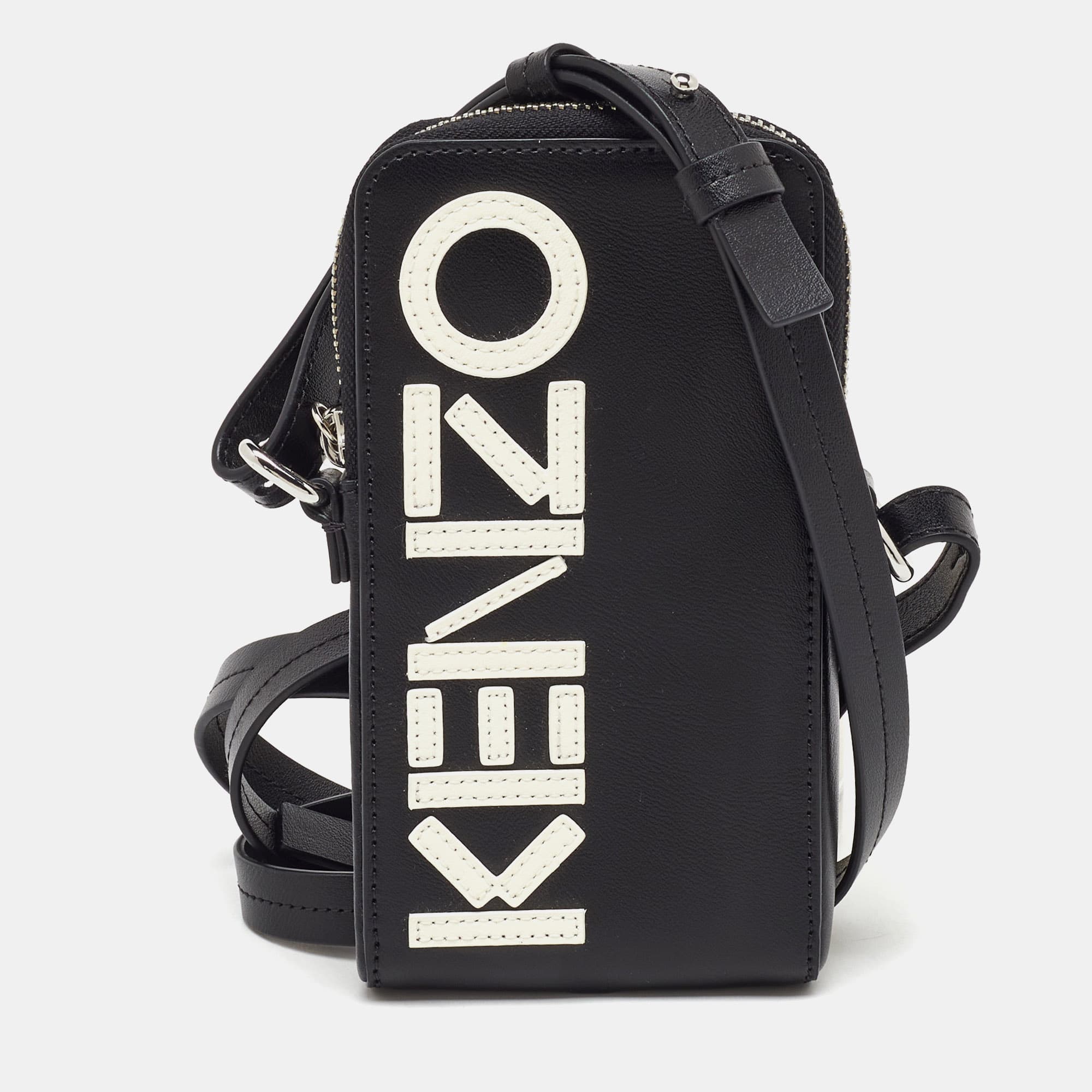 Kenzo Black Leather Phone Card Holder Crossbody Bag