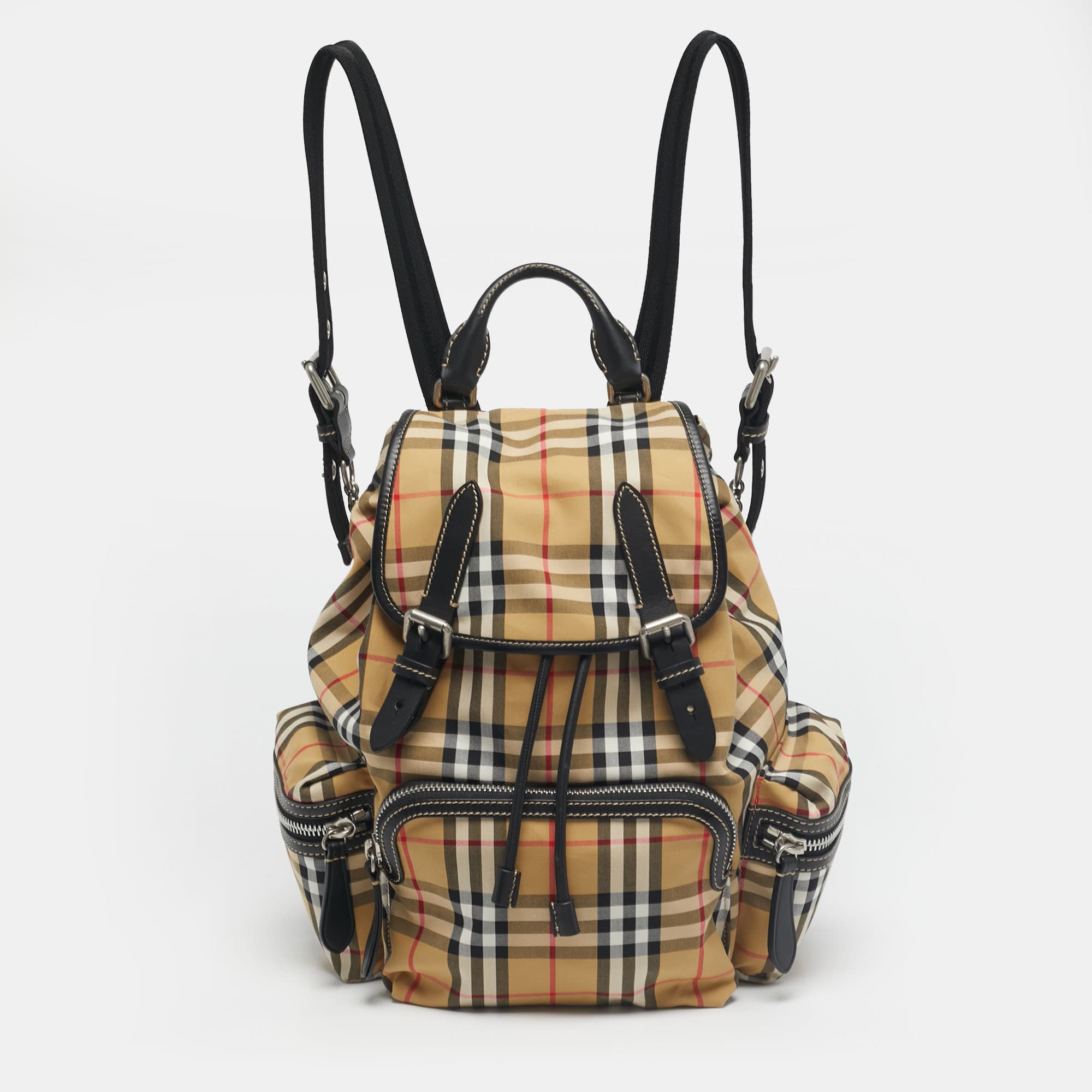 Burberry Beige/Black House Check Fabric and Leather Rucksack Backpack