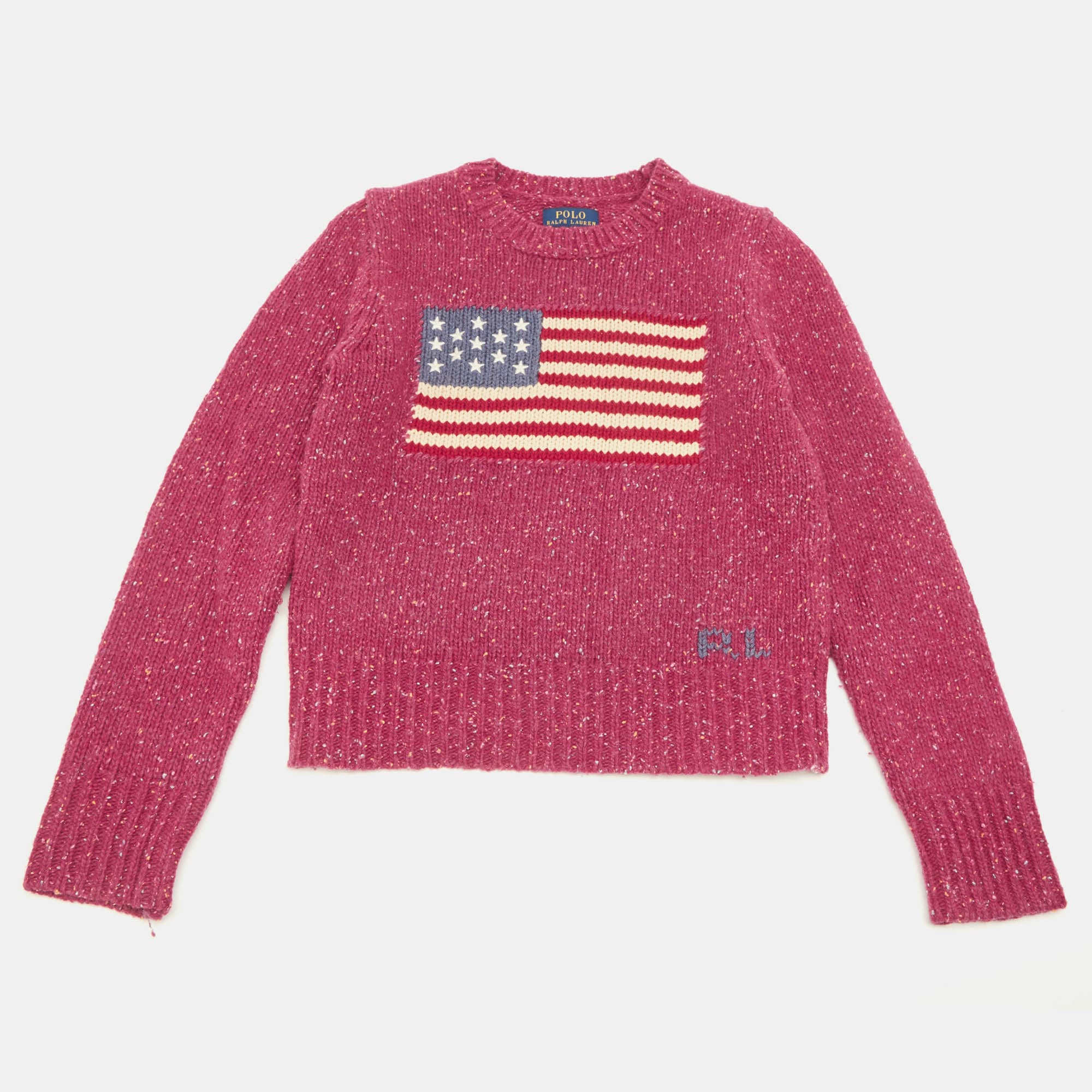 Polo Ralph Lauren Kids Pink US Flag Intarsia Wool Blend Sweater 8-10 YRS