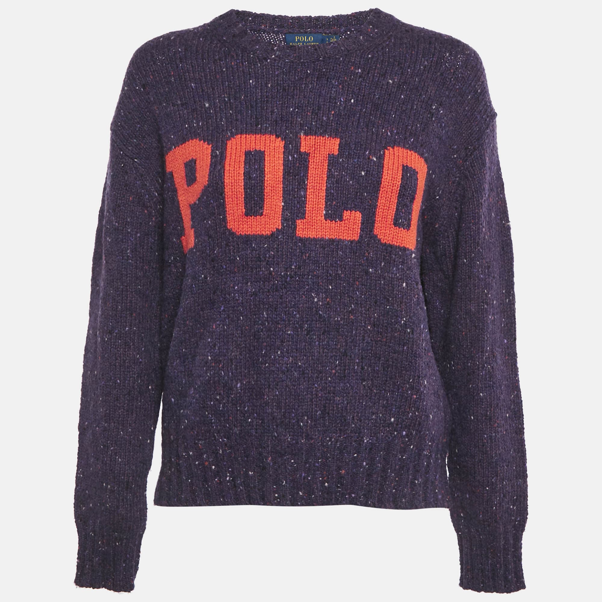 Polo Ralph Lauren Purple Logo Intarsia Wool Knit Sweater S