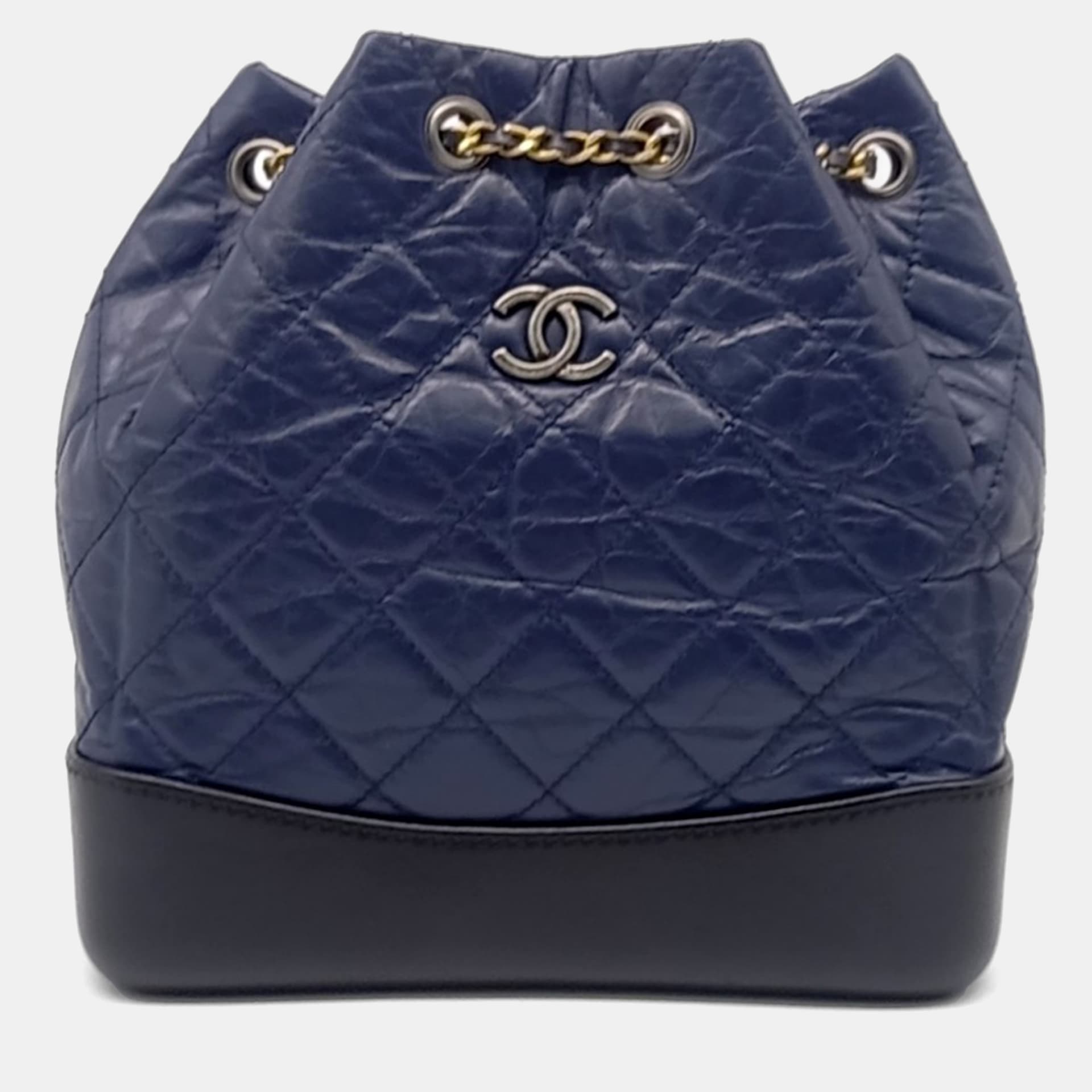 Chanel Black Blue Leather Gabrielle Backpack
