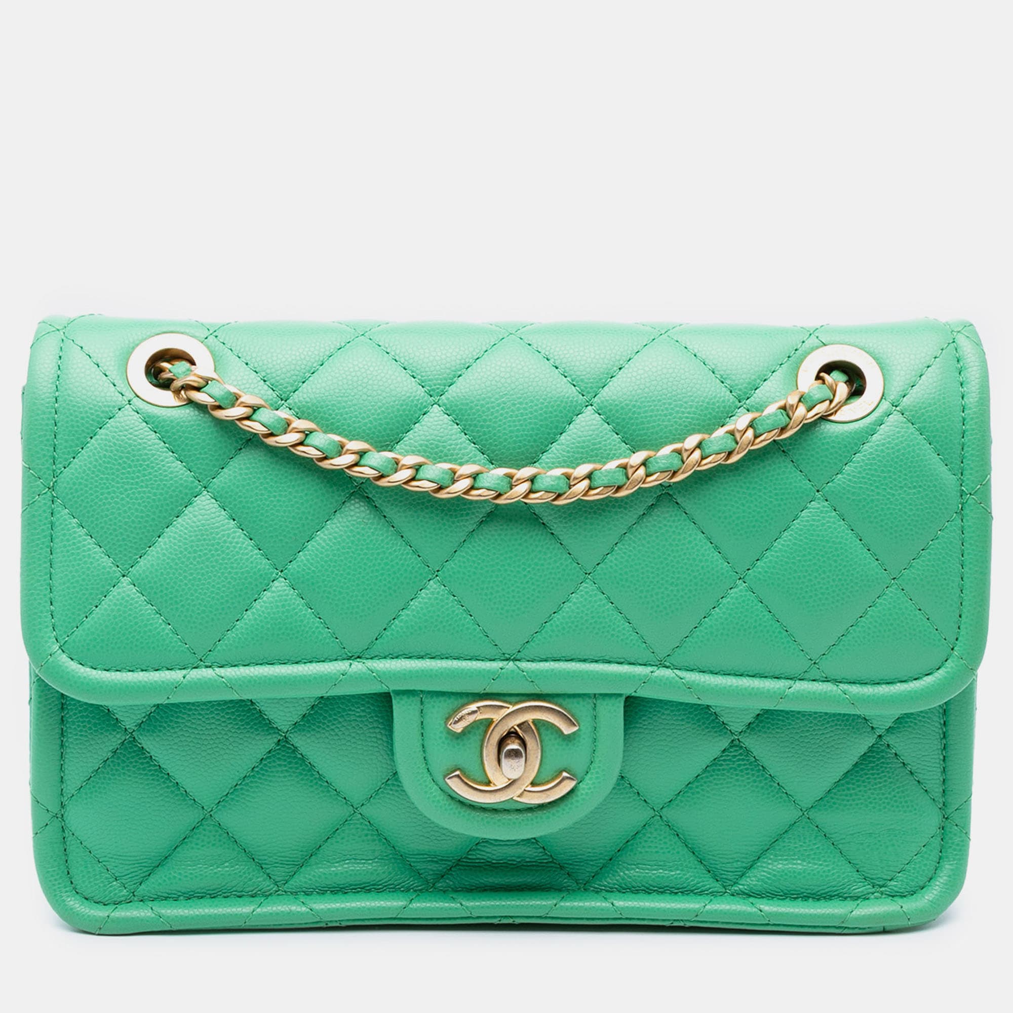 Chanel Green Medium Quilted Caviar Sweet Flap