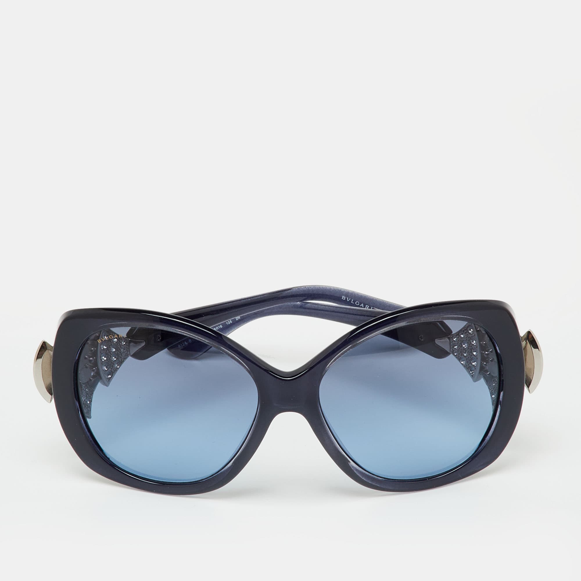Bvlgari Navy Blue Gradient 8126-B Crystal Oversized Sunglasses