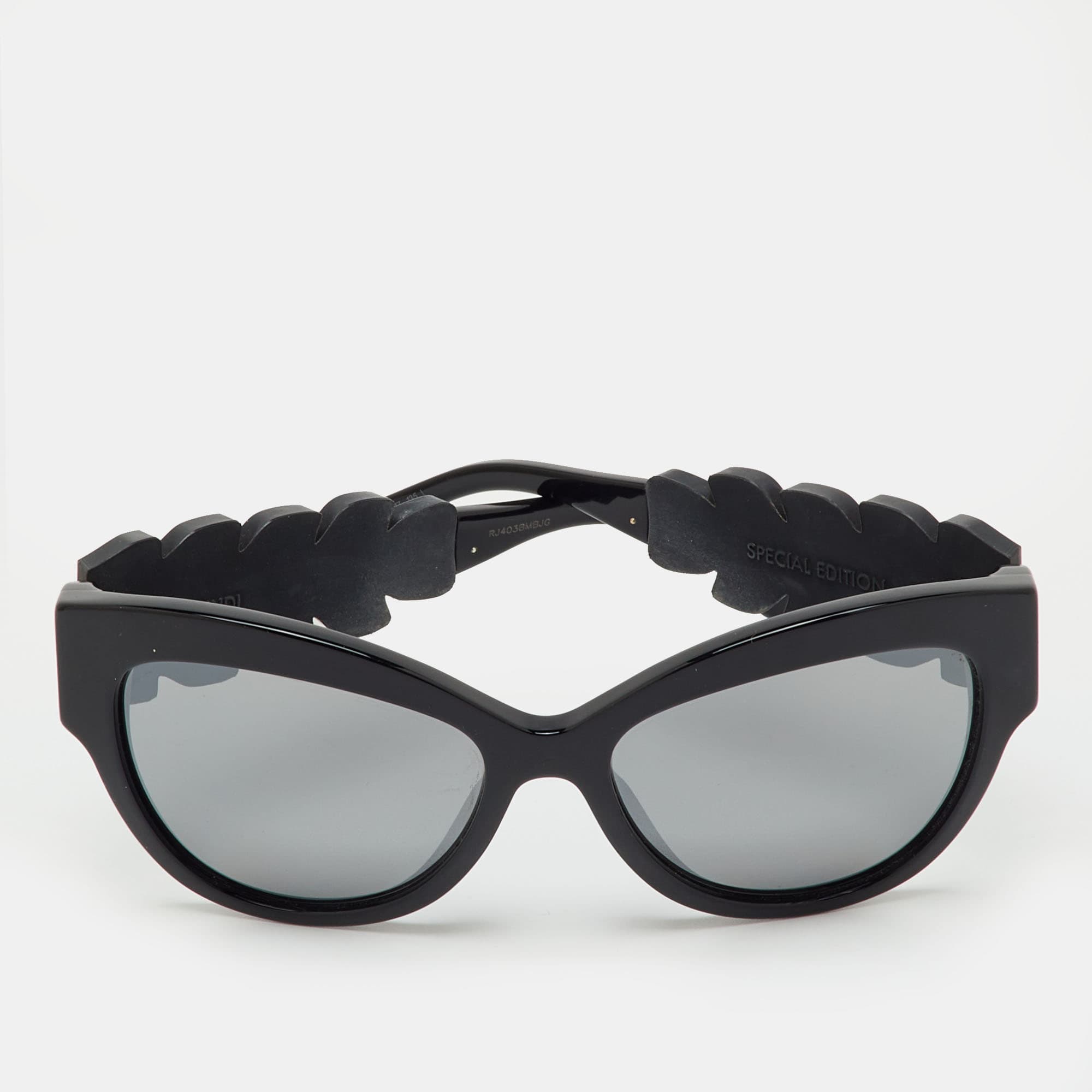 Fendi Black Mirrored FF0139/S Special Edition Crystal Cat Eye Sunglasses