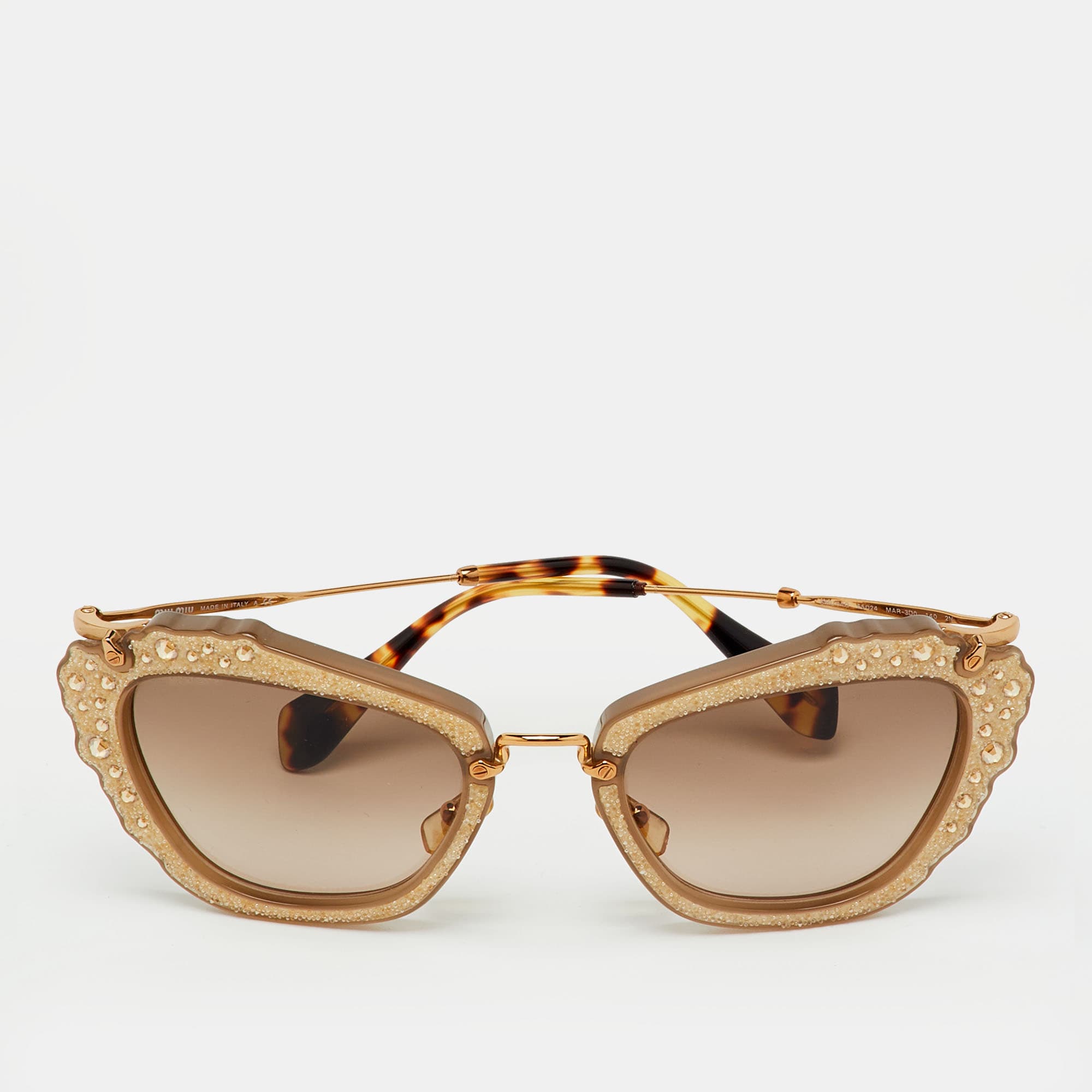 Miu Miu Brown Gradient SMU 04Q Embellished Cat Eye Sunglasses