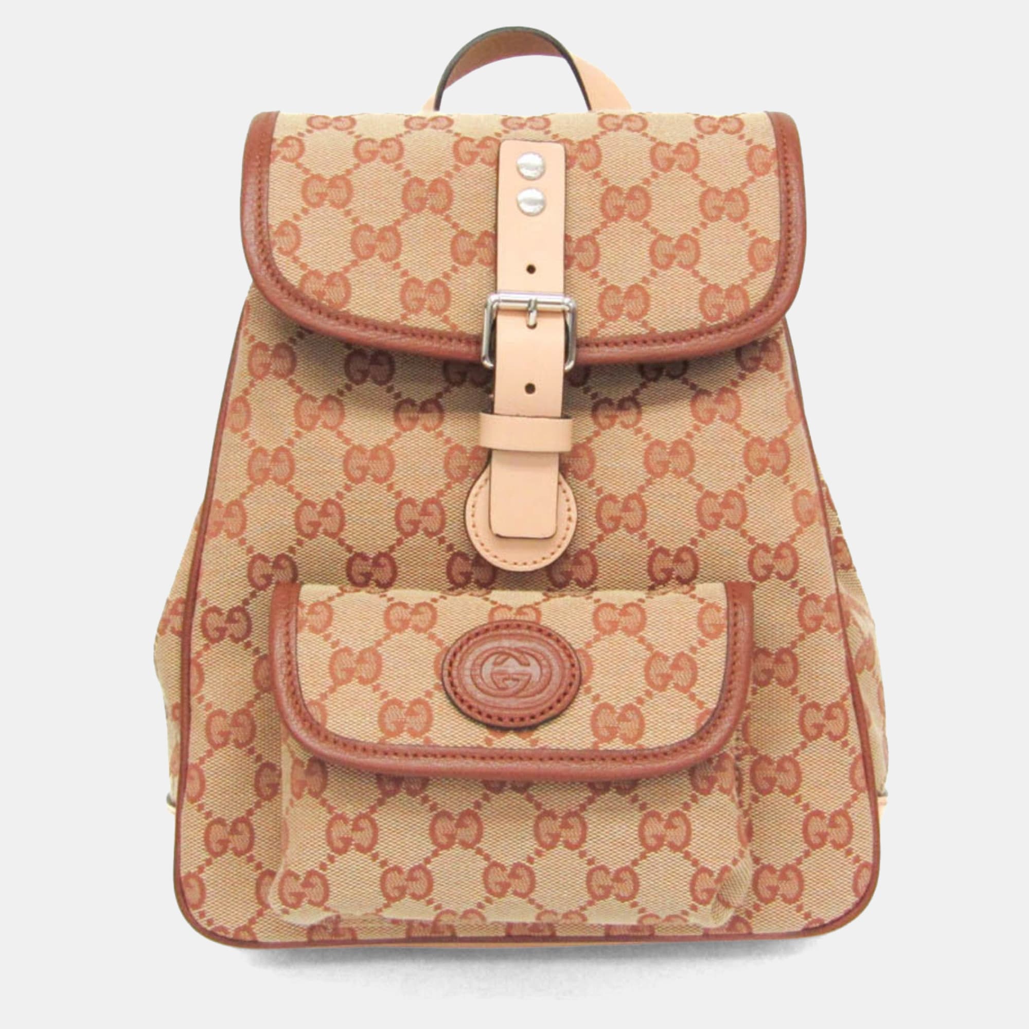 Gucci GG Canvas GG Canvas Leather Backpack Beige Brown