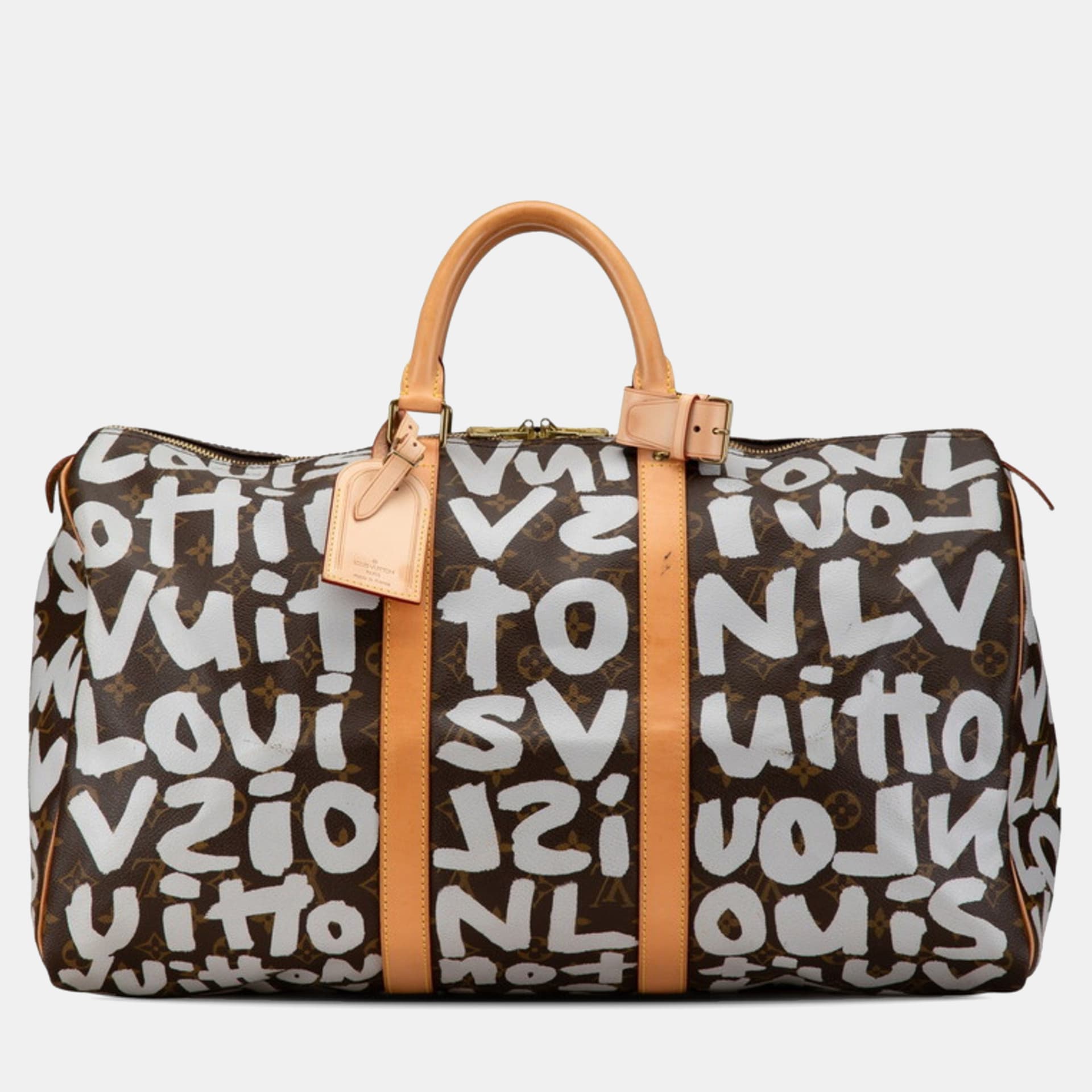 Louis Vuitton Monogram Graffiti Keepall 50 Grey Brown Monogram Coated Canvas and Leather Duffel Bag