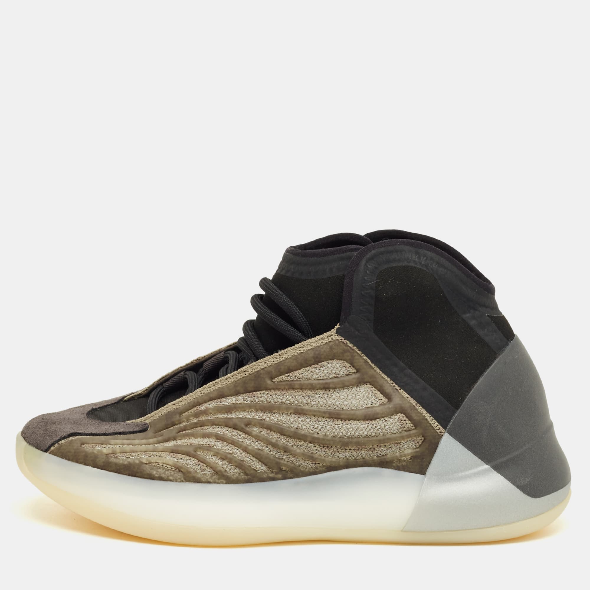 Yeezy x Adidas Grey/Black Suede and Knit Fabric QNTM Barium Sneakers Size 37 1/3