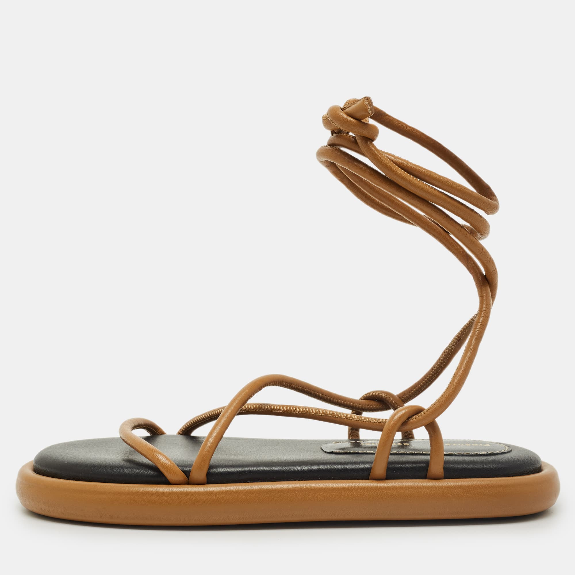 Proenza Schouler Brown Leather Pipe Flat Sandals Size 39