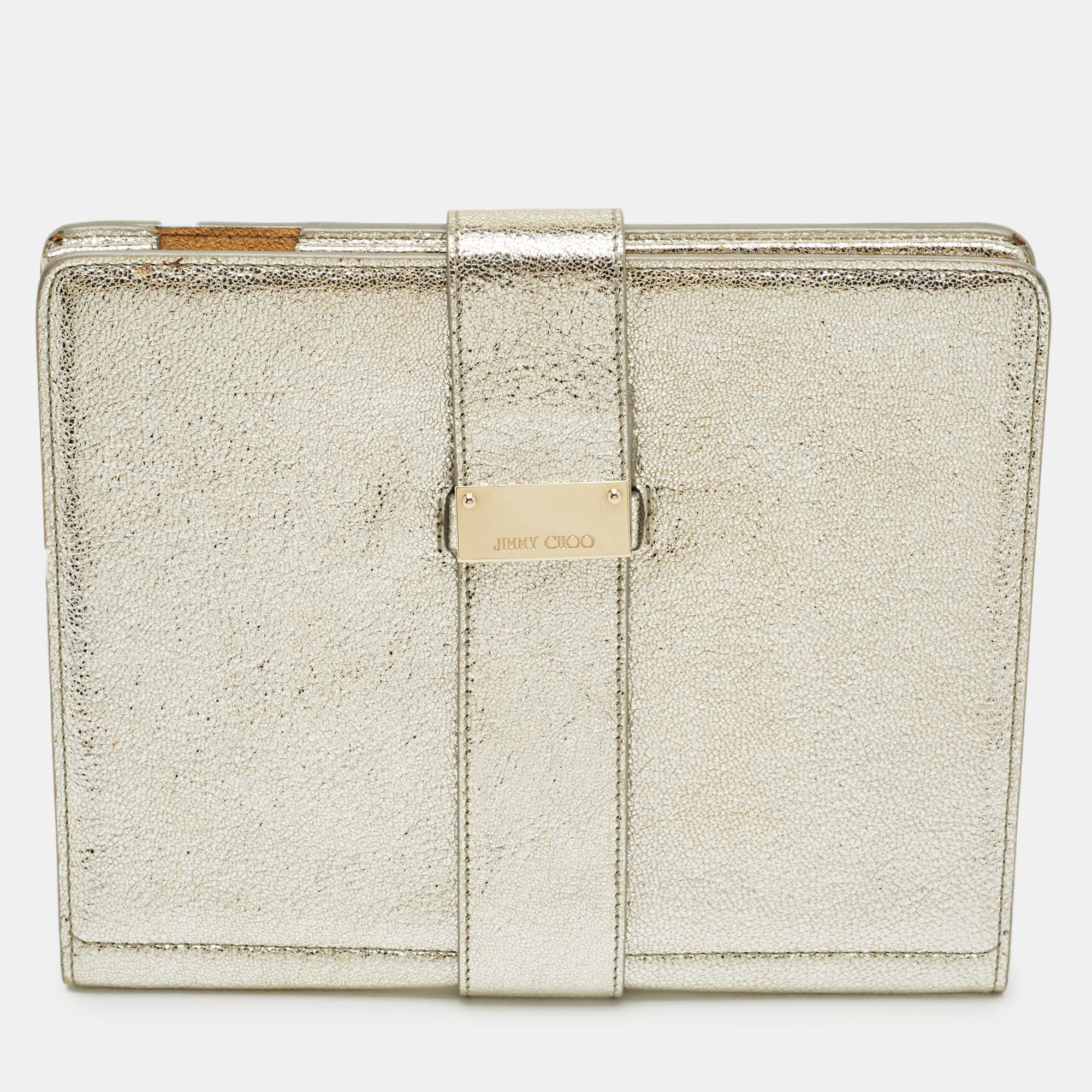 Jimmy Choo Silver Textured Foil Leather Flap Tablet Case