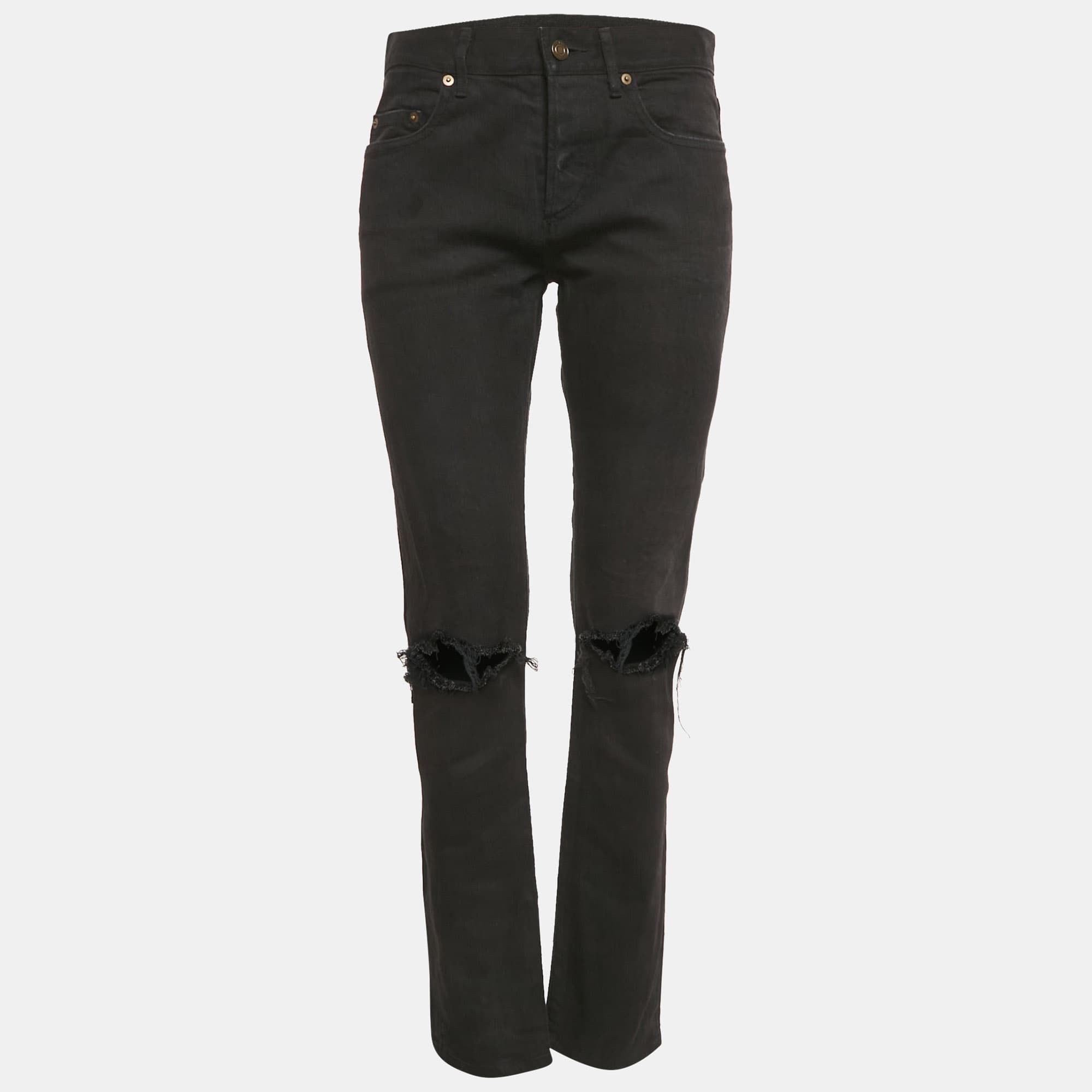 Saint Laurent Paris Black Denim Ripped Jeans M/Waist 30"