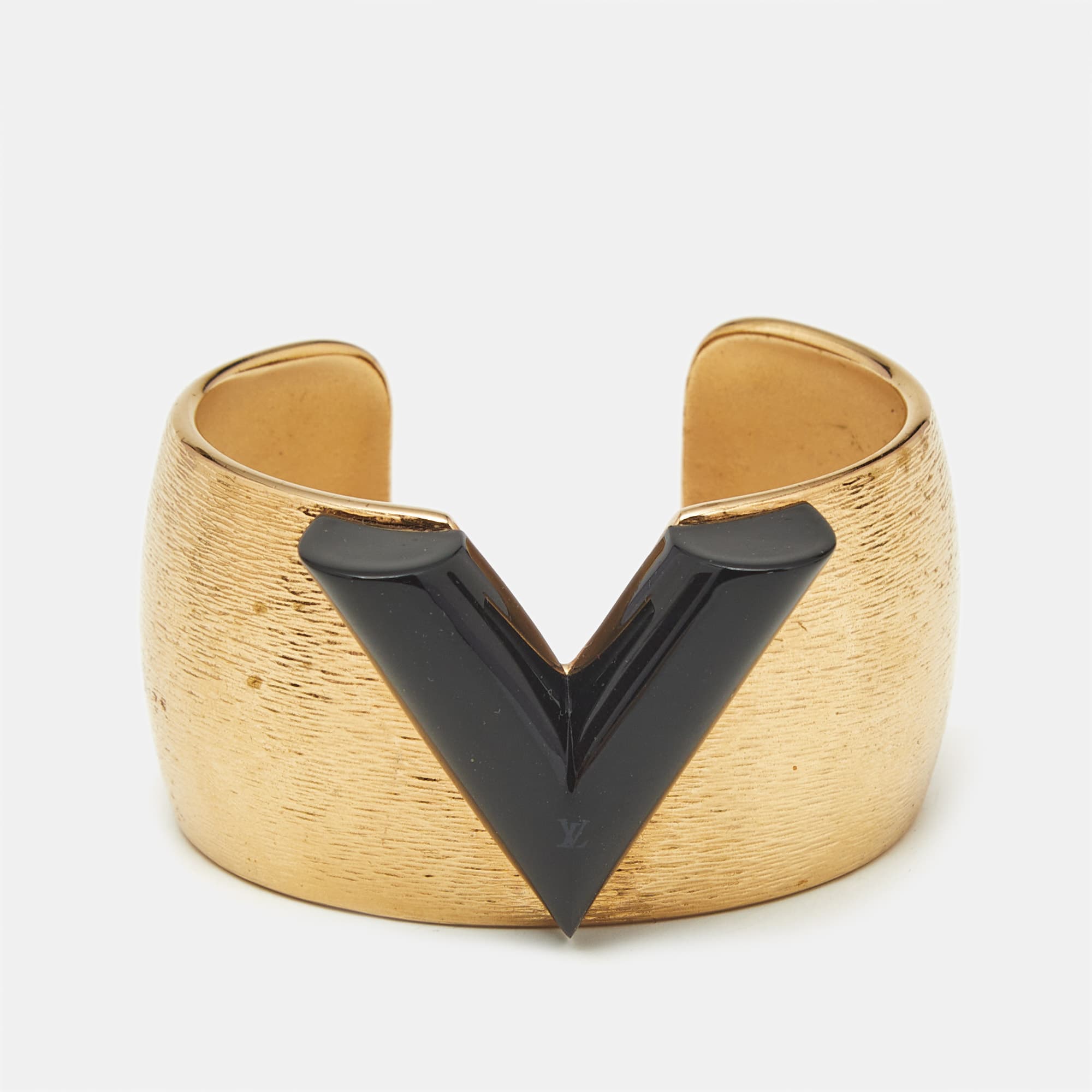 Louis Vuitton Textured Essential V Colorama Gold Tone Open Cuff Bracelet