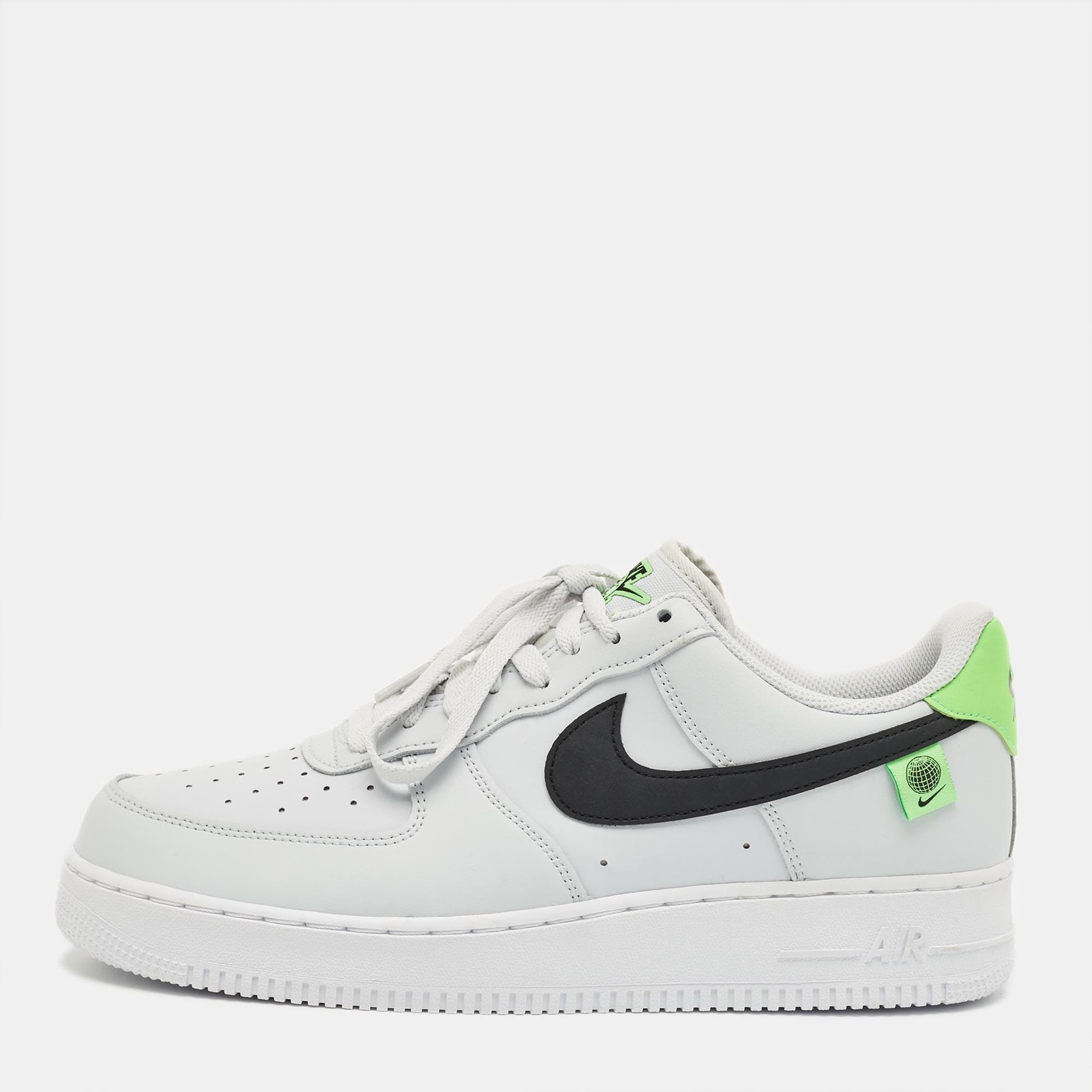 Nike Grey Leather Air Force 1 Low Worldwide Pure Platinum Sneakers Size 44.5