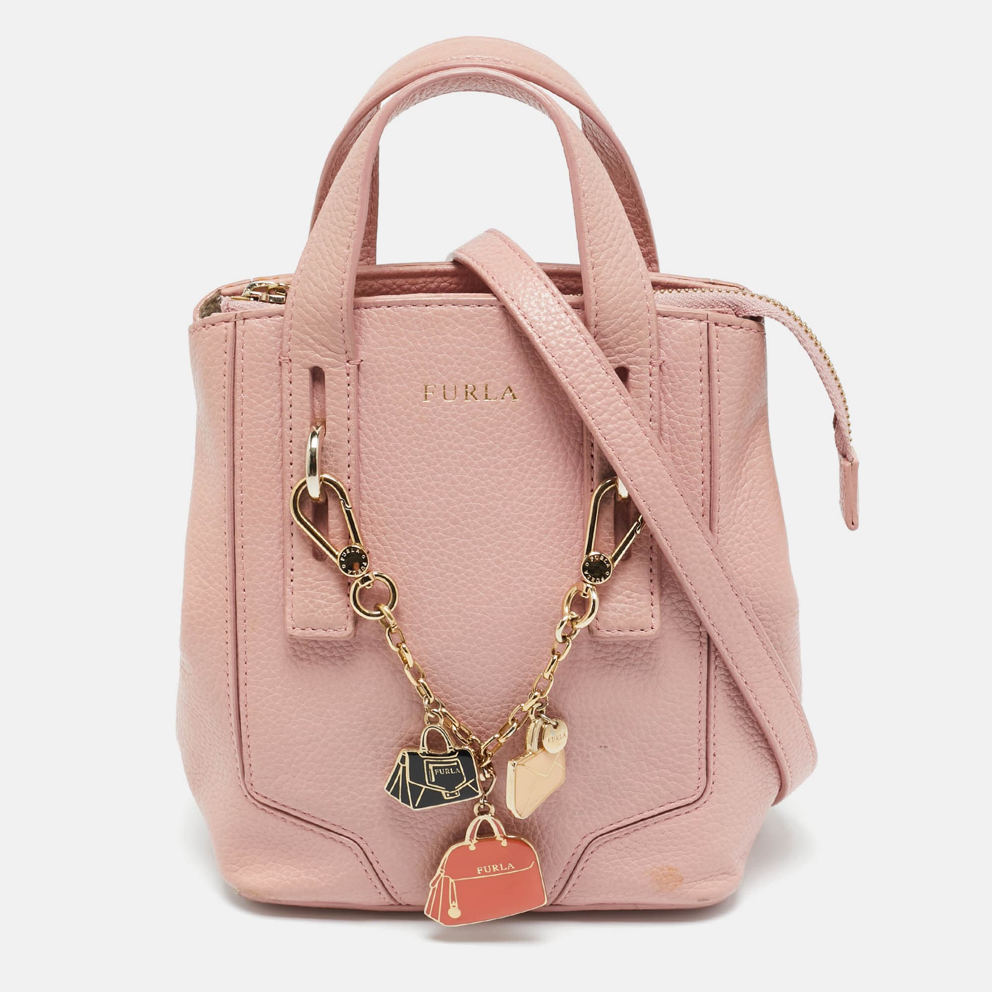 Furla Perla XS Pink Leather Crossbody Bags