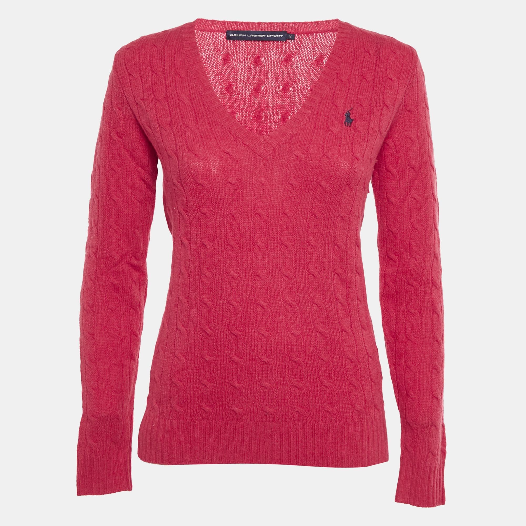 Ralph Lauren Sports Red Wool Cable Knit Sweater M