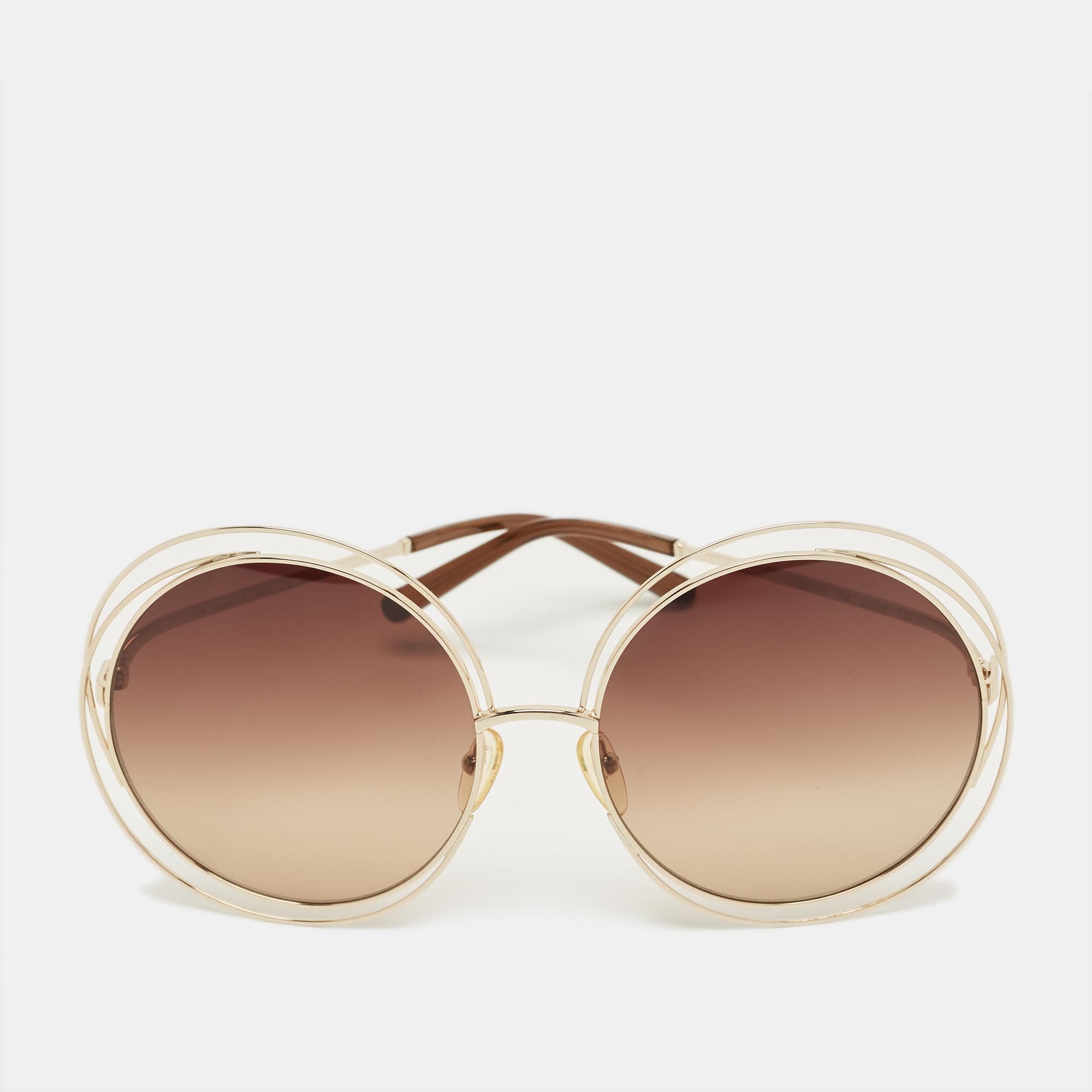 Chlo&eacute; Brown/Gold Gradient CE114S Carlina Round Sunglasses