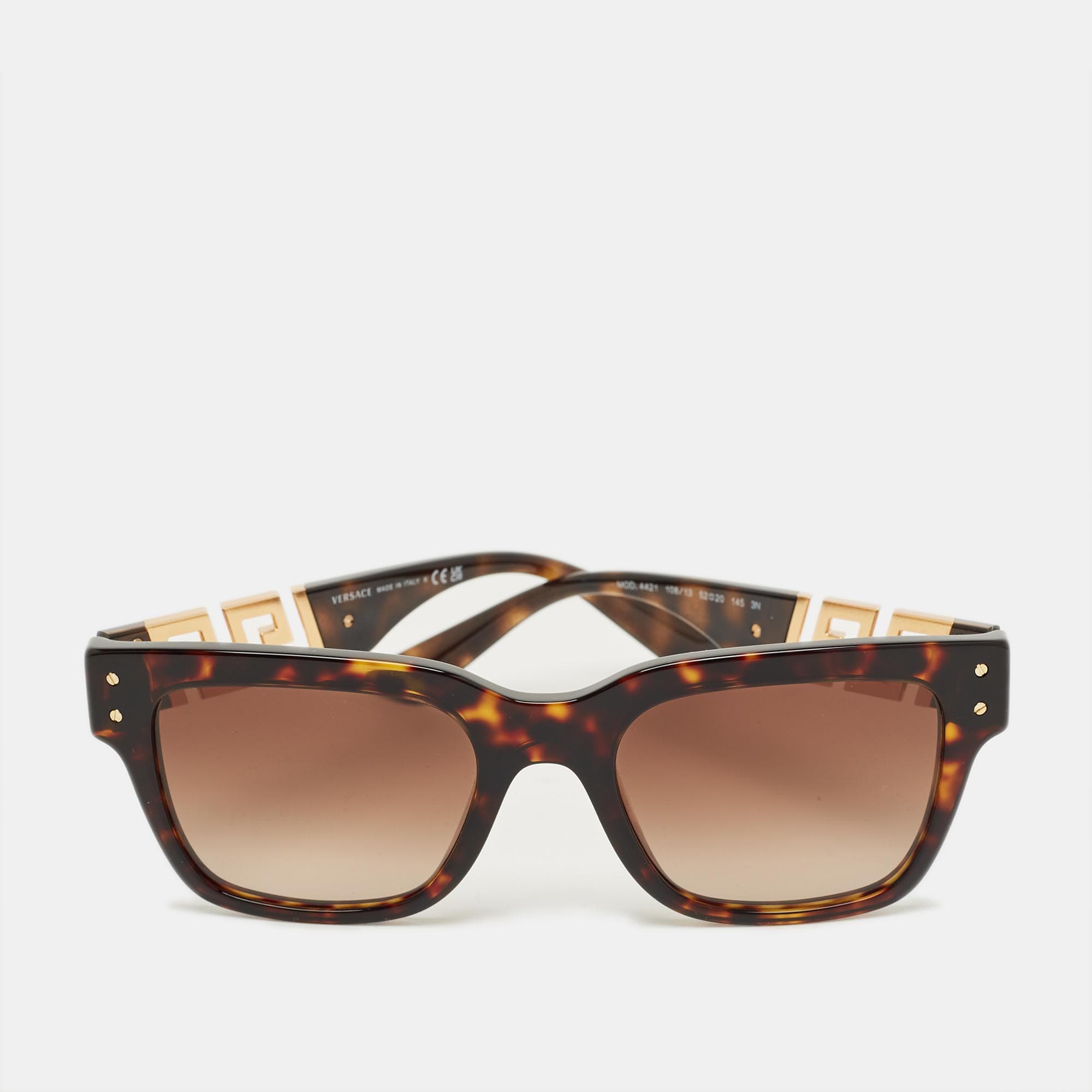 Versace Tortoiseshell Brown Gradient Greca Square Sunglasses