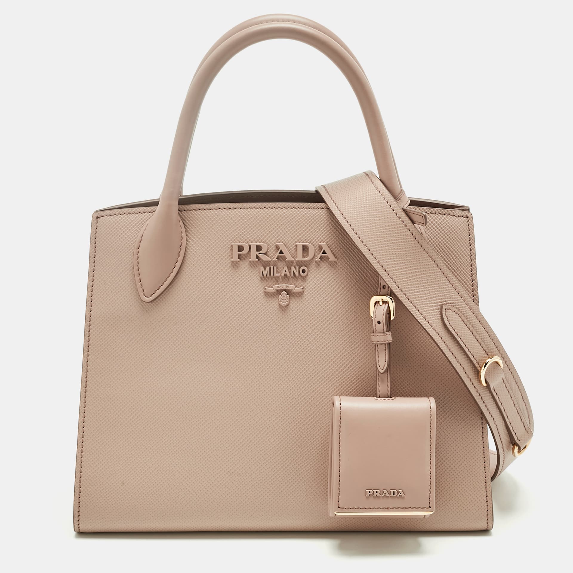 Prada Dusty Pink Saffiano Cuir Leather Small Monochrome Tote